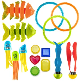 15 Pack Pool Diving Toy Set With Carrying Bag For Kids Summer Fun - Sinking