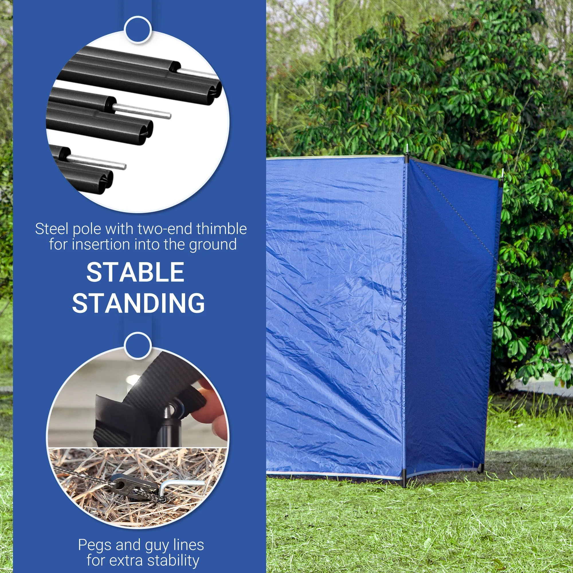 5 Pole Camping Windbreaks, Beach Wind Shield Shelter with Carry Bag and Steel Poles, Outdoor Caravan Privacy Shield, 540cm x 150cm