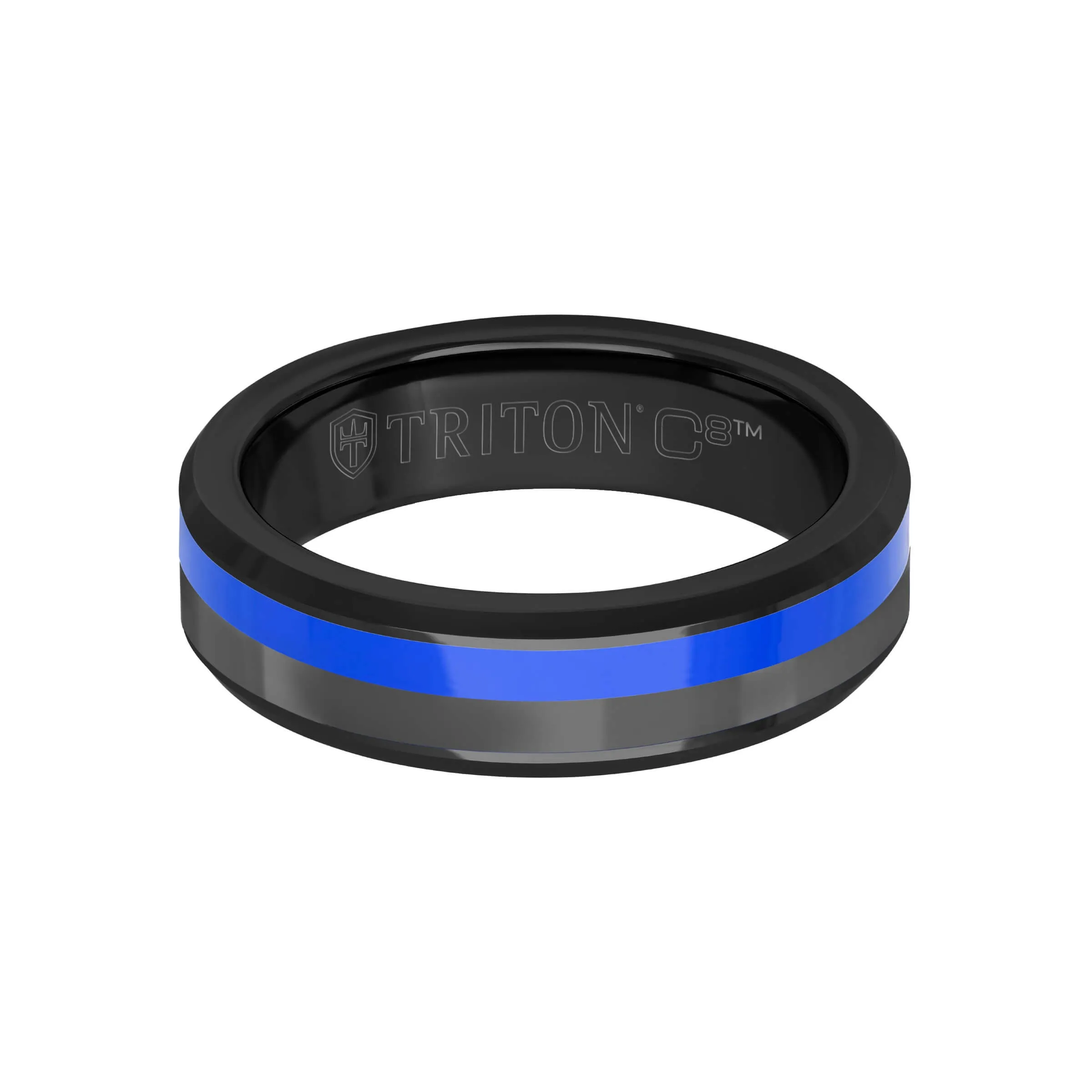 6MM Tungsten Carbide Ring - Ceramic C8 Channel and Bevel Edge