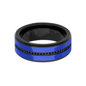 8MM Tungsten Carbide Ring - Ceramic C8 Inlay with Eternity Black Sapphires and Broken Edge