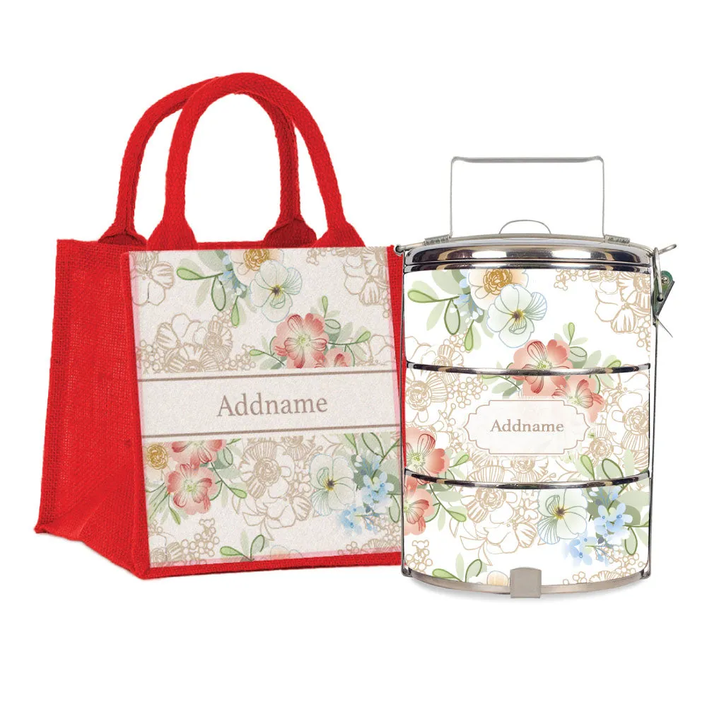 Abstract Fleur Flora Series 3-Tier Standard Small 12cm Tiffin Carrier [FREE Custom Add Name]