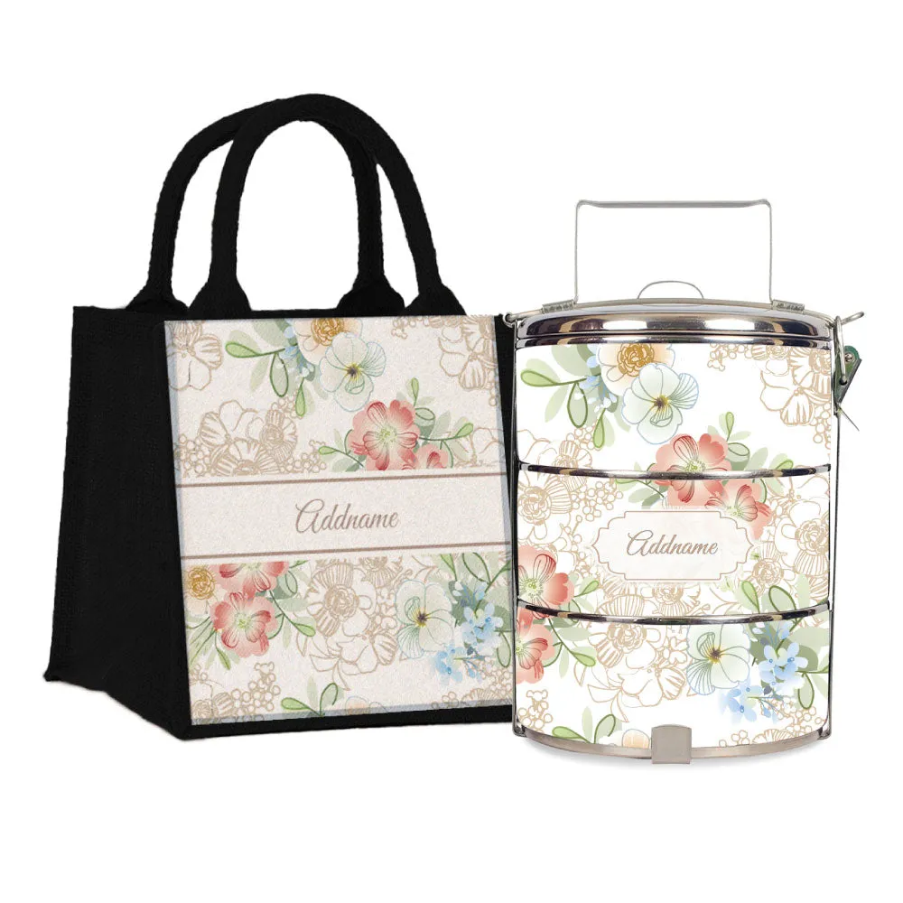 Abstract Fleur Flora Series 3-Tier Standard Small 12cm Tiffin Carrier [FREE Custom Add Name]