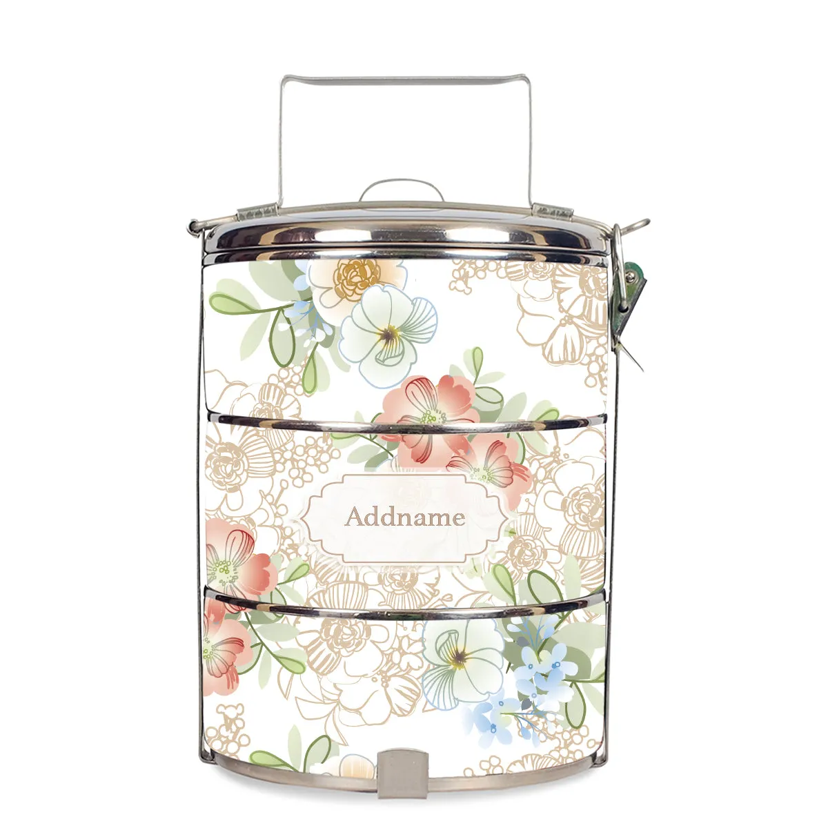 Abstract Fleur Flora Series 3-Tier Standard Small 12cm Tiffin Carrier [FREE Custom Add Name]