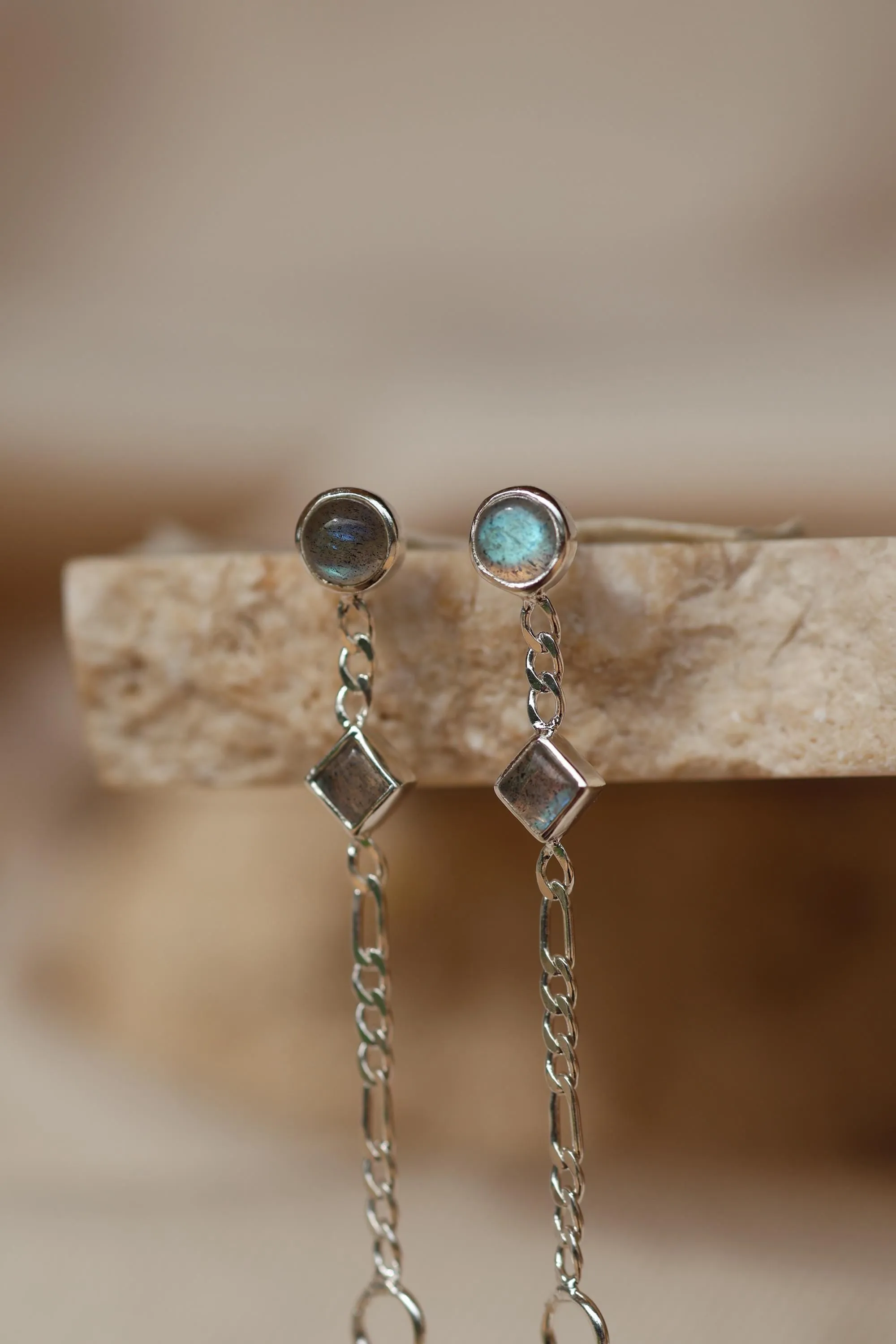 Ada Labradorite Front to Back Stud Earrings