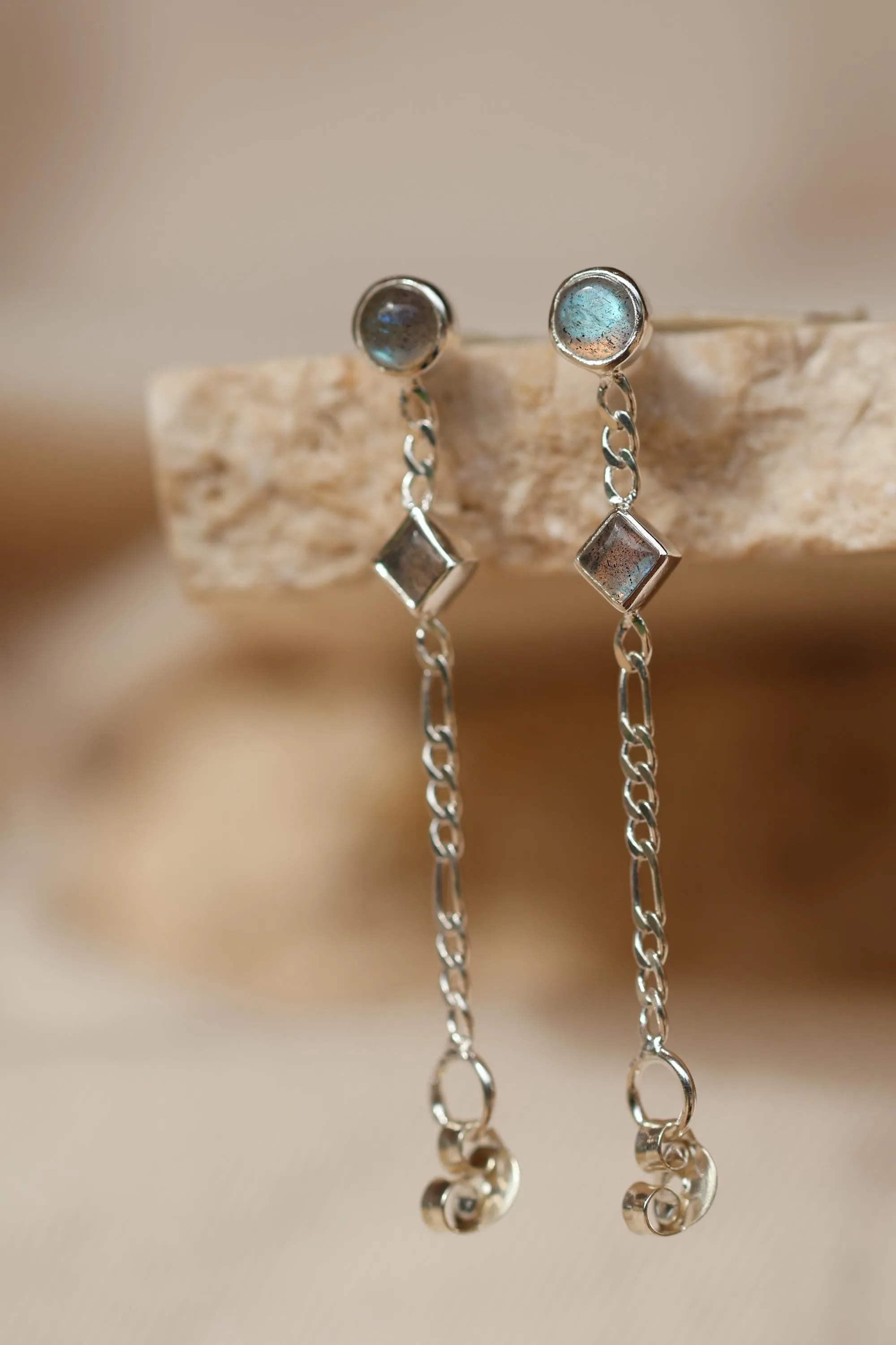 Ada Labradorite Front to Back Stud Earrings