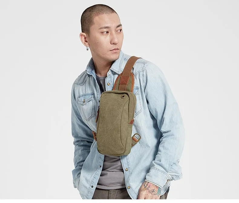 Army Green Canvas Sling Backpack Men's Sling Bag Blue Chest Bag Canvas One shoulder Backpack For Men