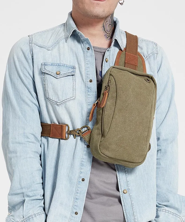 Army Green Canvas Sling Backpack Men's Sling Bag Blue Chest Bag Canvas One shoulder Backpack For Men