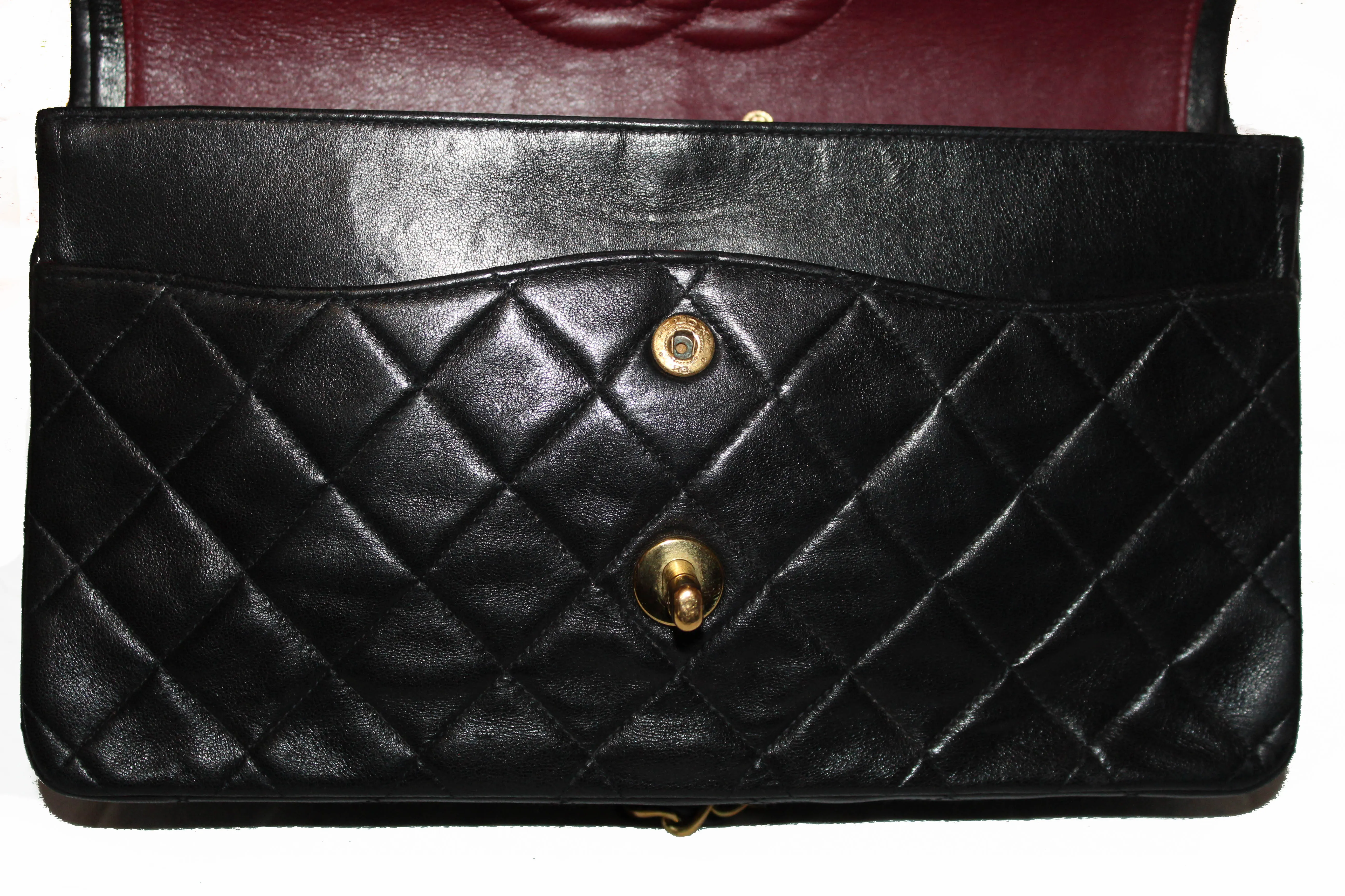 Authentic Vintage Chanel Black Medium Quilted Lambskin Leather Double Flap Bag