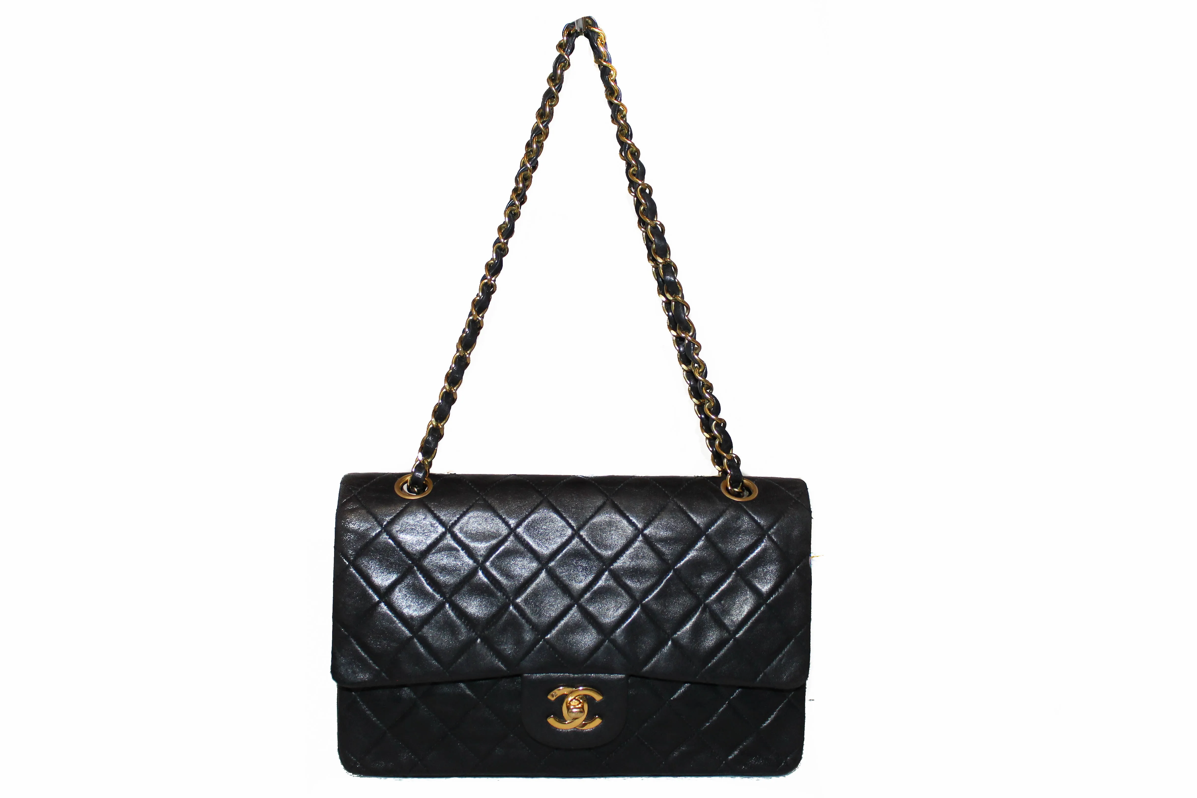 Authentic Vintage Chanel Black Medium Quilted Lambskin Leather Double Flap Bag