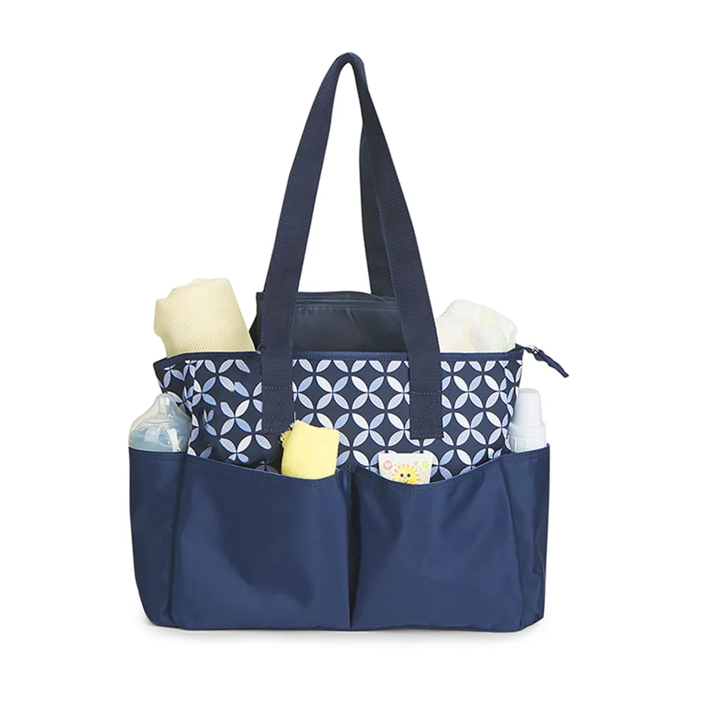 Baby Diaper Bag with 5 Compartments and Mat - Navy Blue