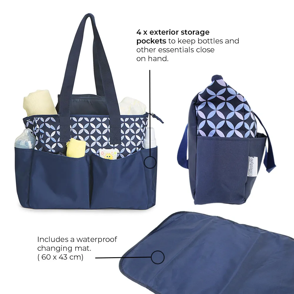 Baby Diaper Bag with 5 Compartments and Mat - Navy Blue