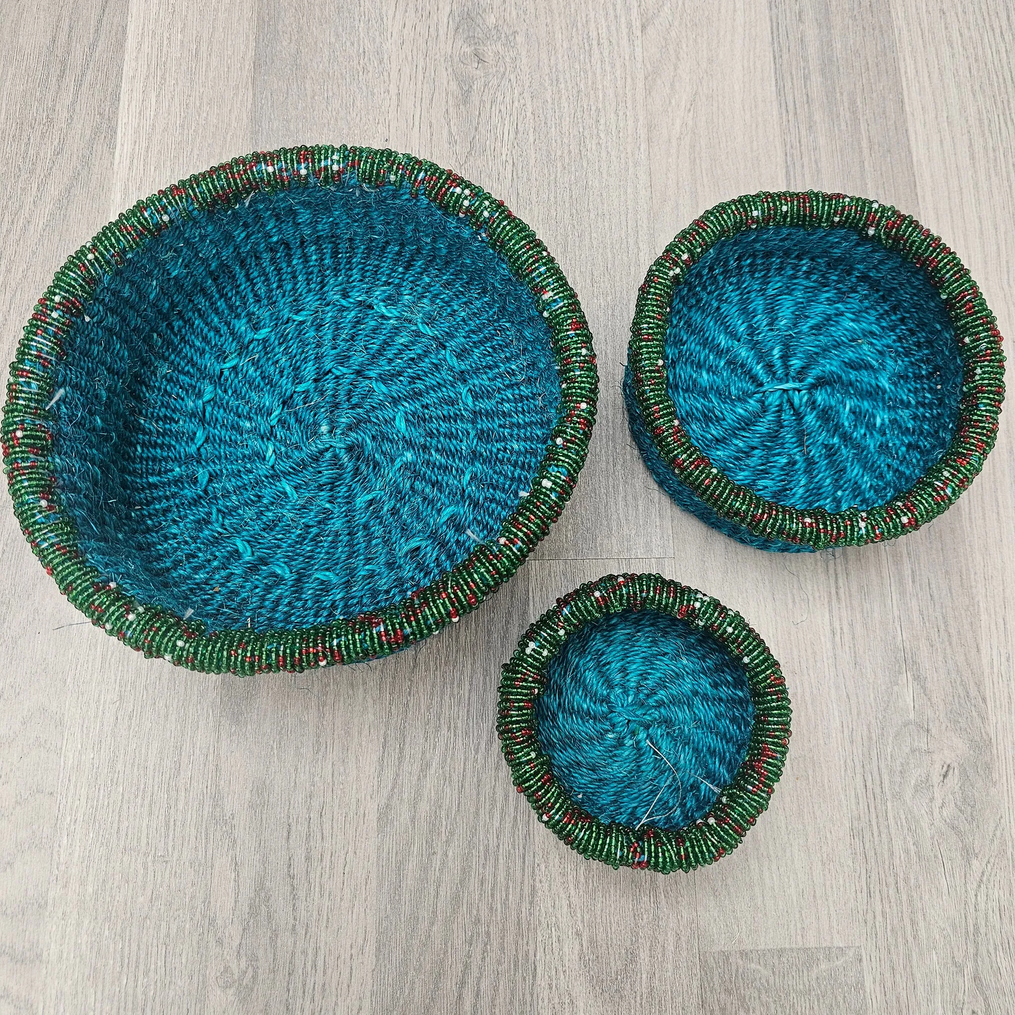 Beaded Kiondo Baskets – Sisal Basket Set of 3 - Hasana