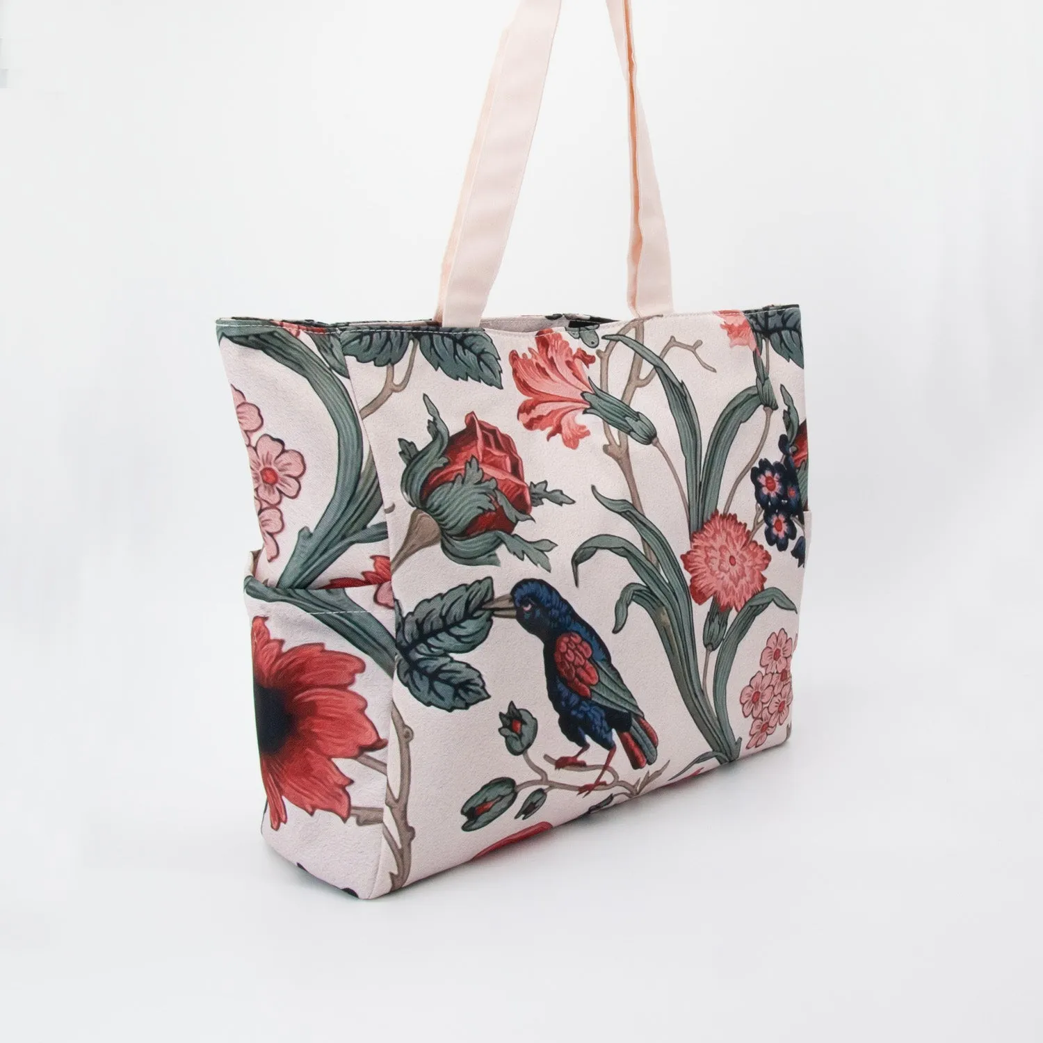 Bird on the Vine Multi Pocket Canvas Tote Bag