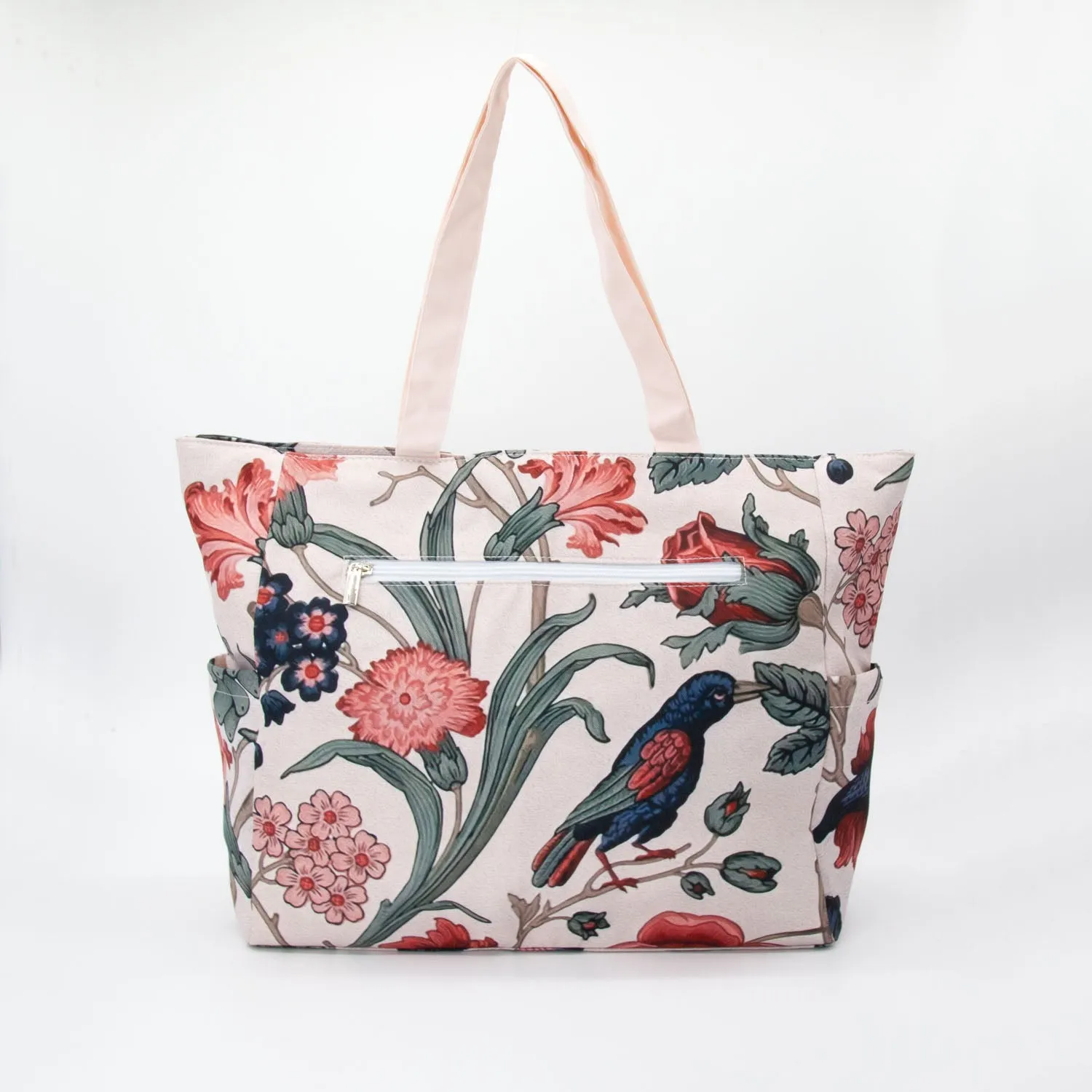 Bird on the Vine Multi Pocket Canvas Tote Bag