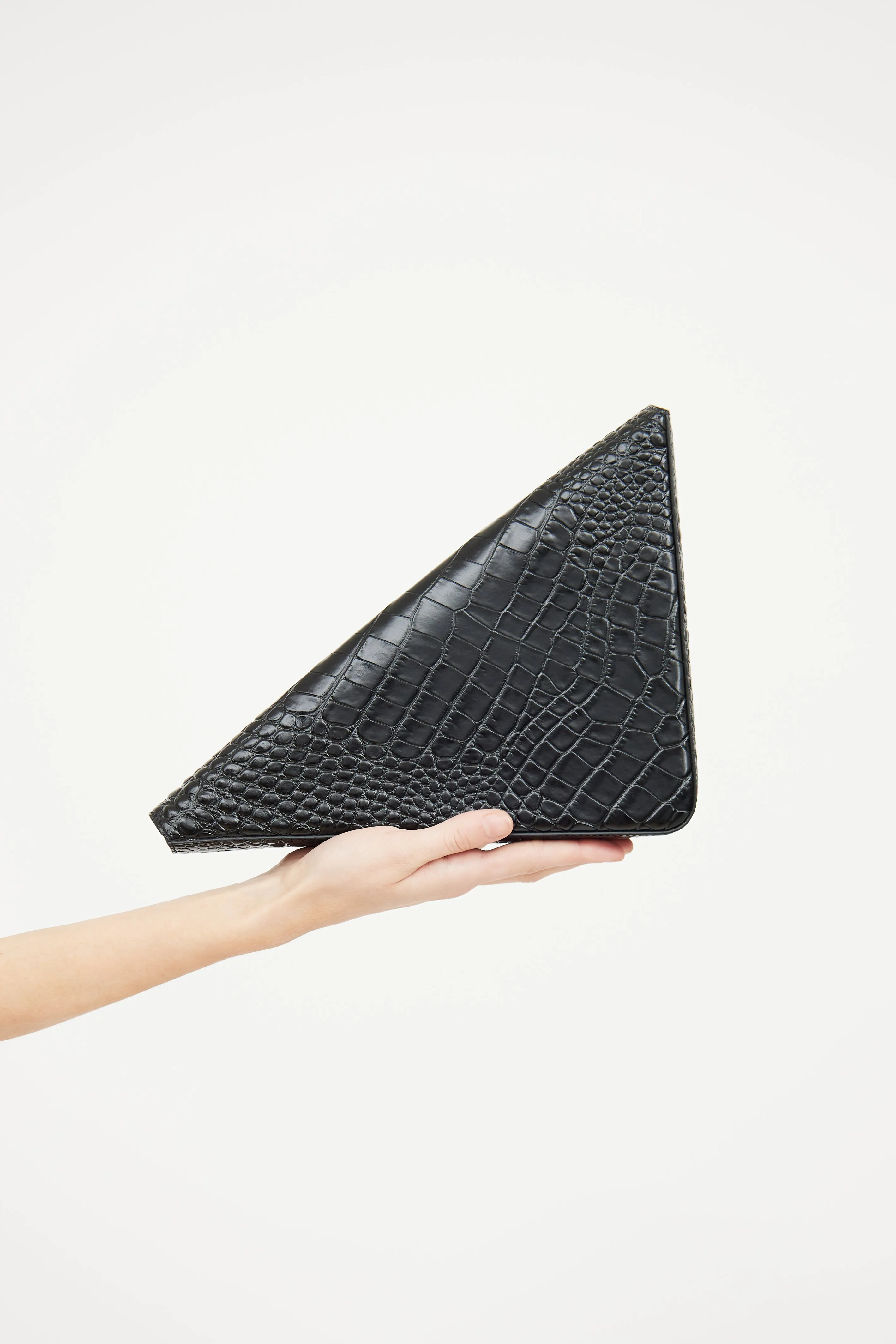 Black Embossed Triangle Clutch