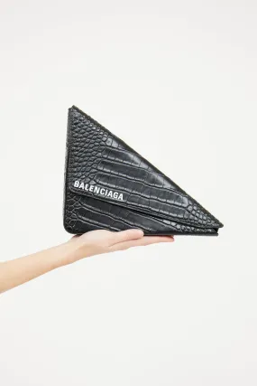 Black Embossed Triangle Clutch