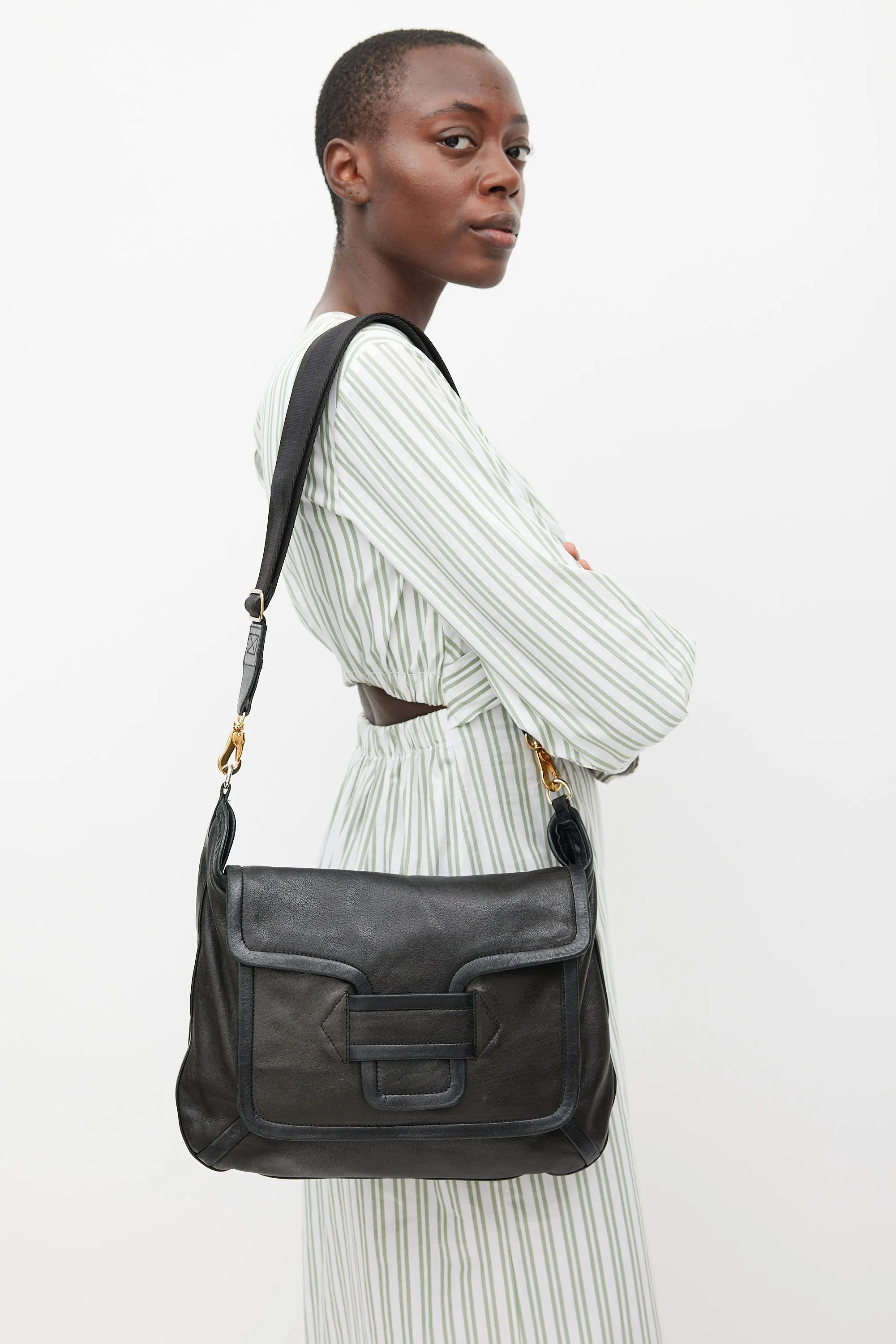 Black Leather Alpha Day Crossbody Bag