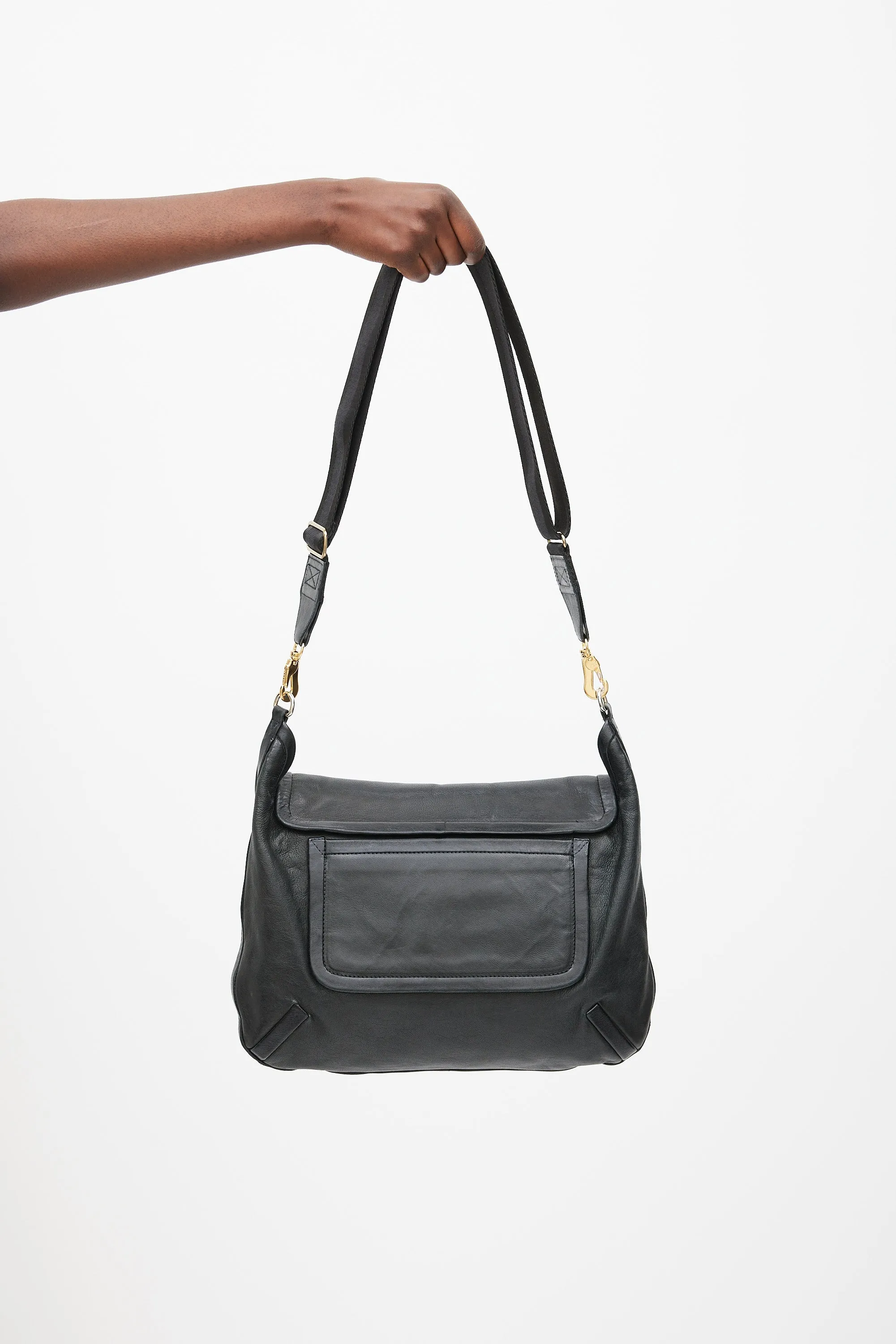 Black Leather Alpha Day Crossbody Bag