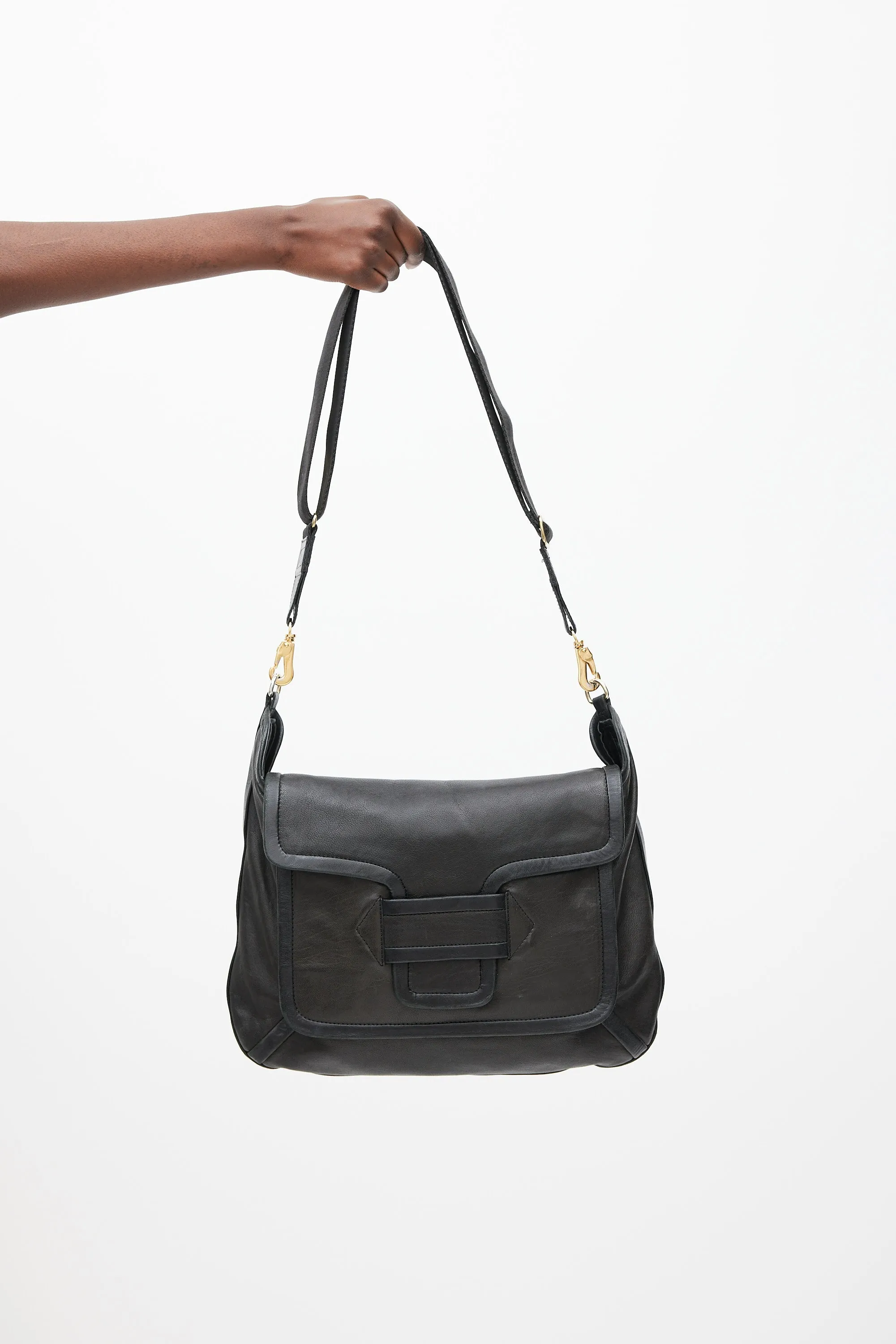 Black Leather Alpha Day Crossbody Bag