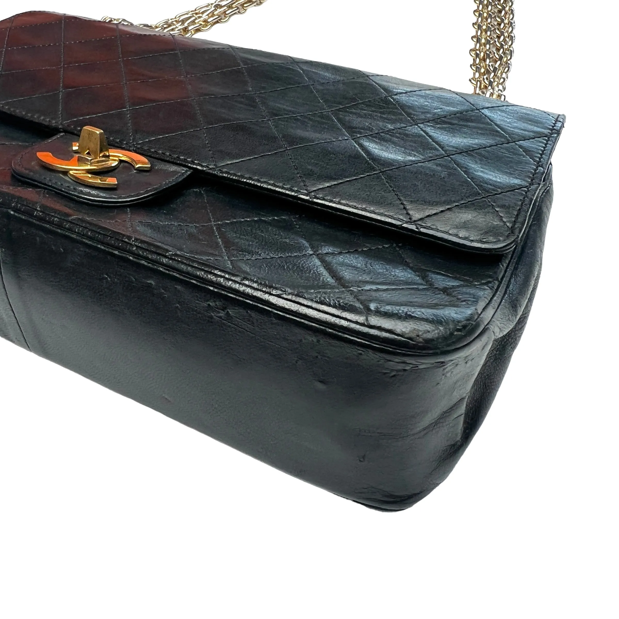 Black Leather Classic Flap Bag