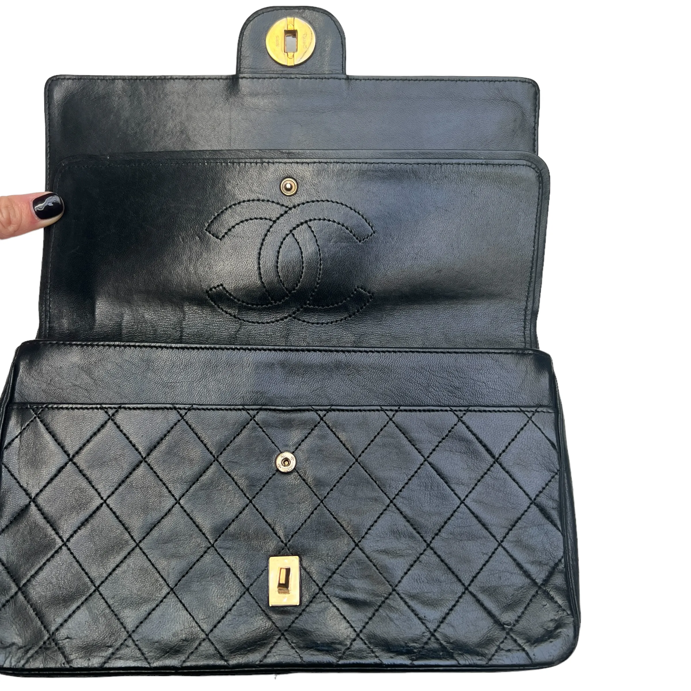 Black Leather Classic Flap Bag