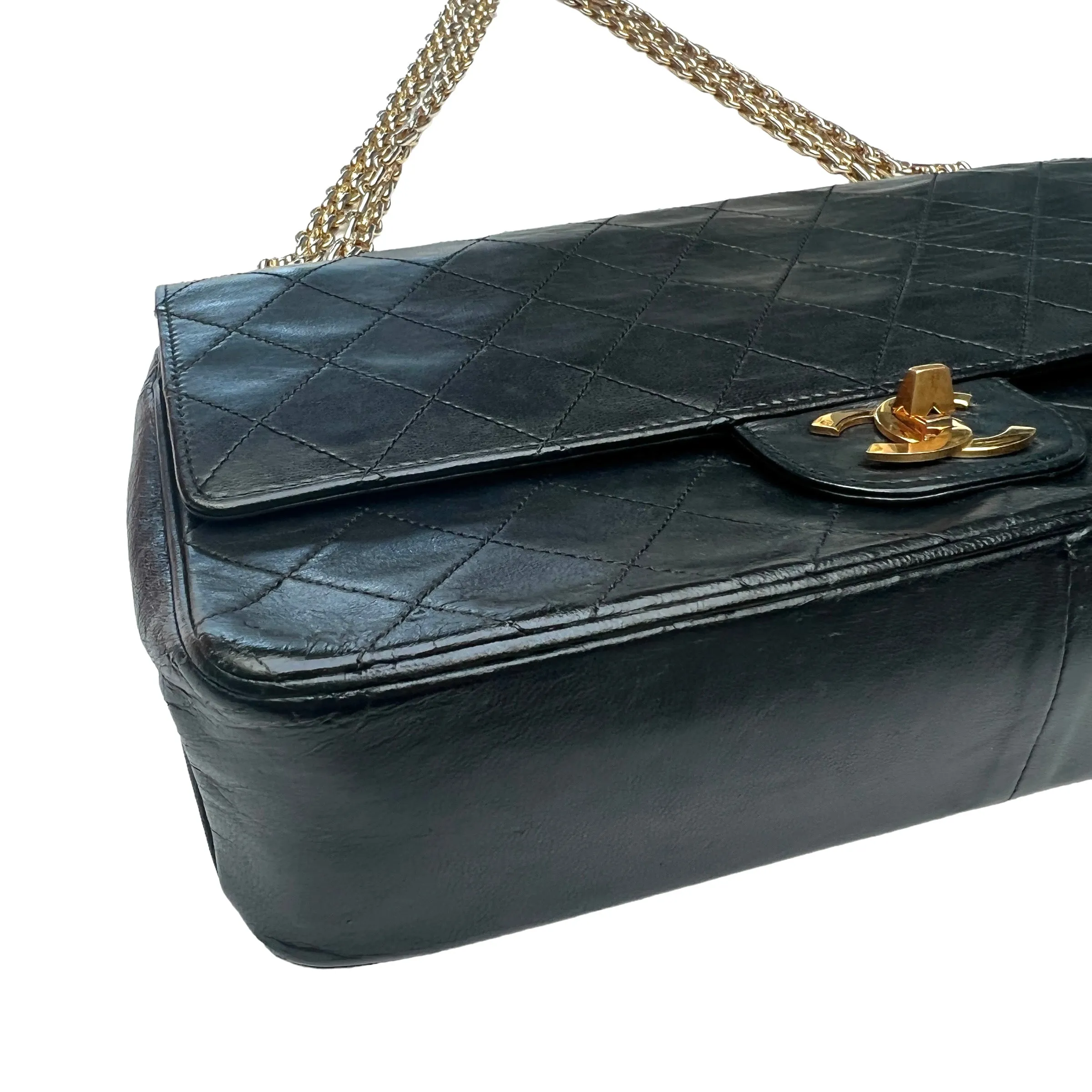 Black Leather Classic Flap Bag