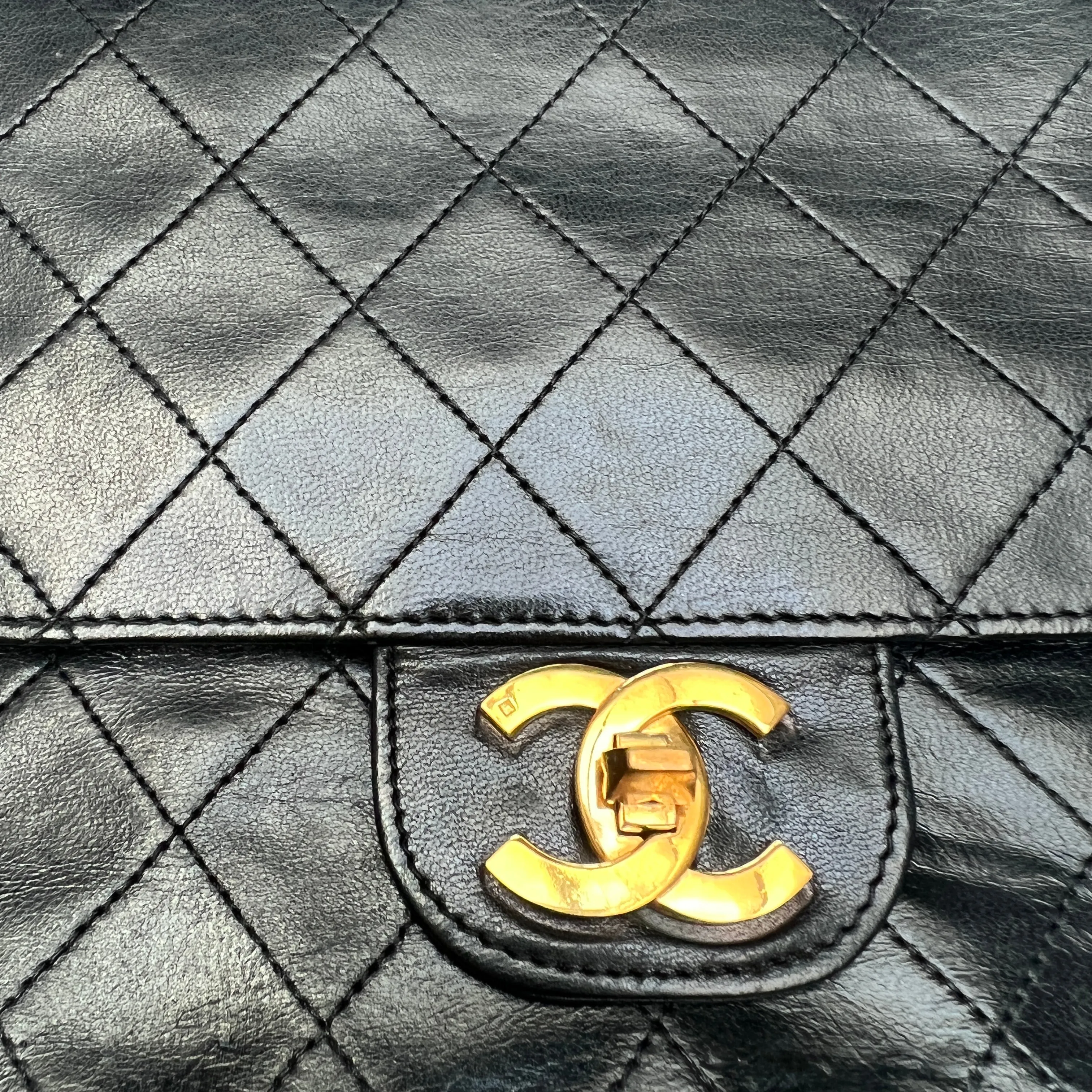 Black Leather Classic Flap Bag