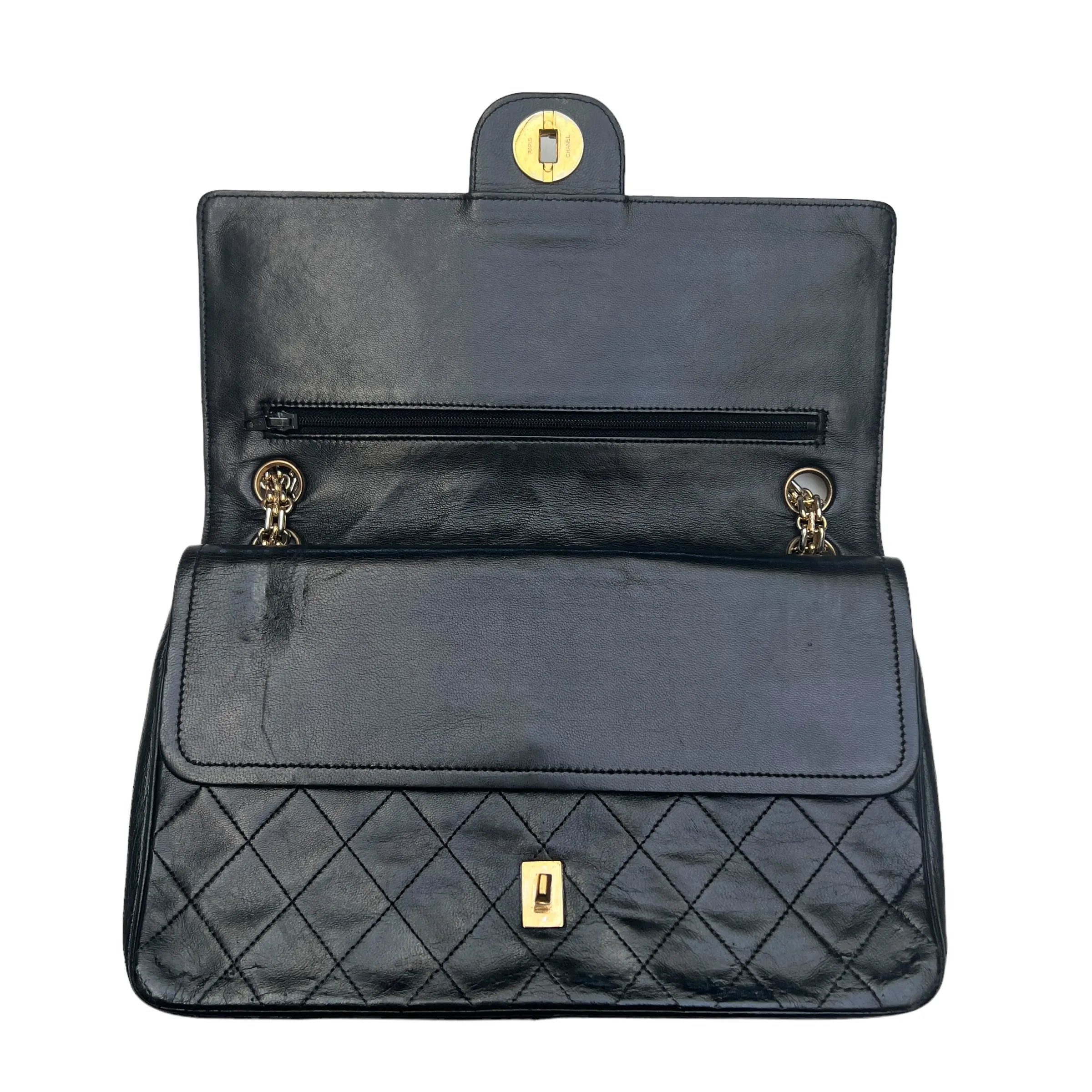 Black Leather Classic Flap Bag