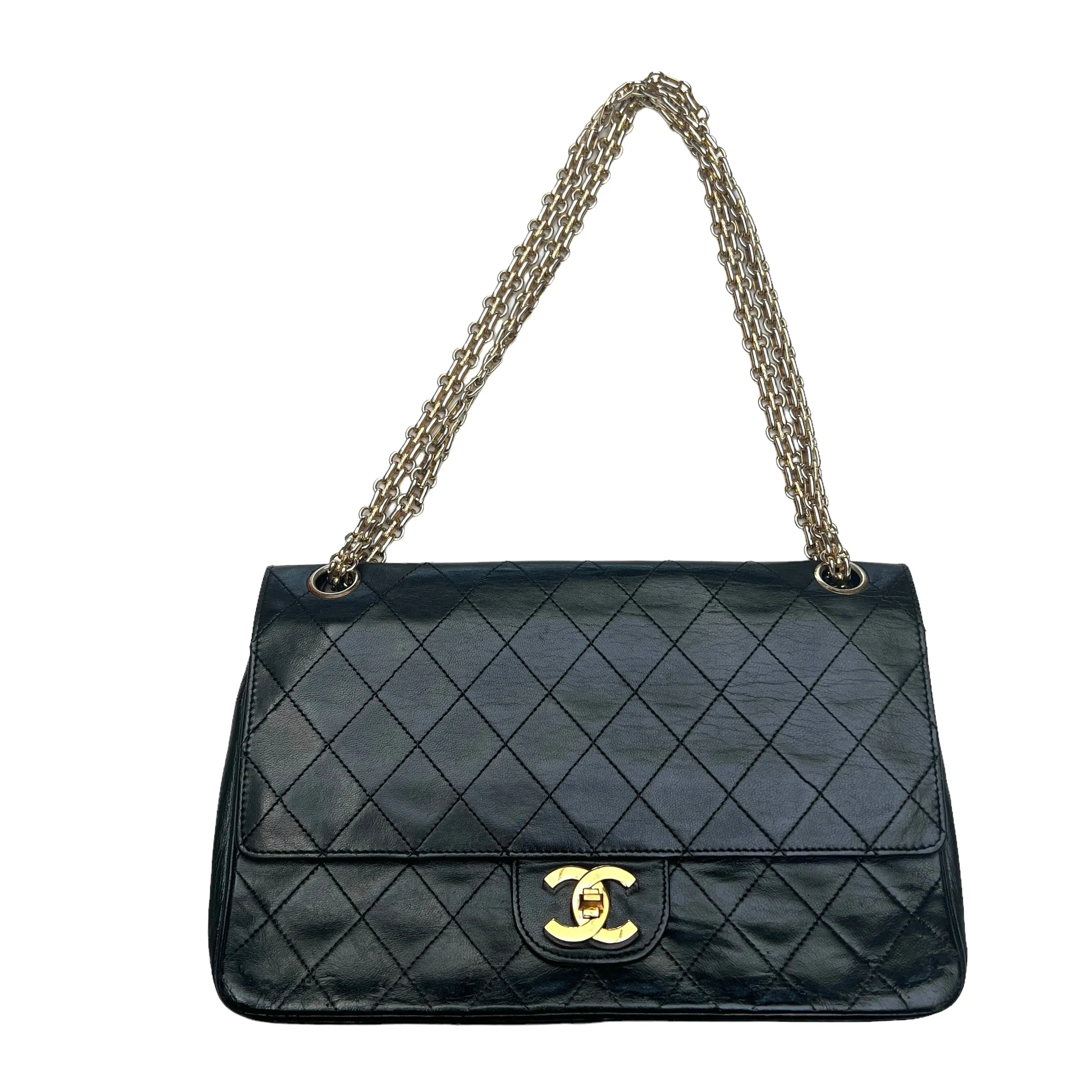 Black Leather Classic Flap Bag