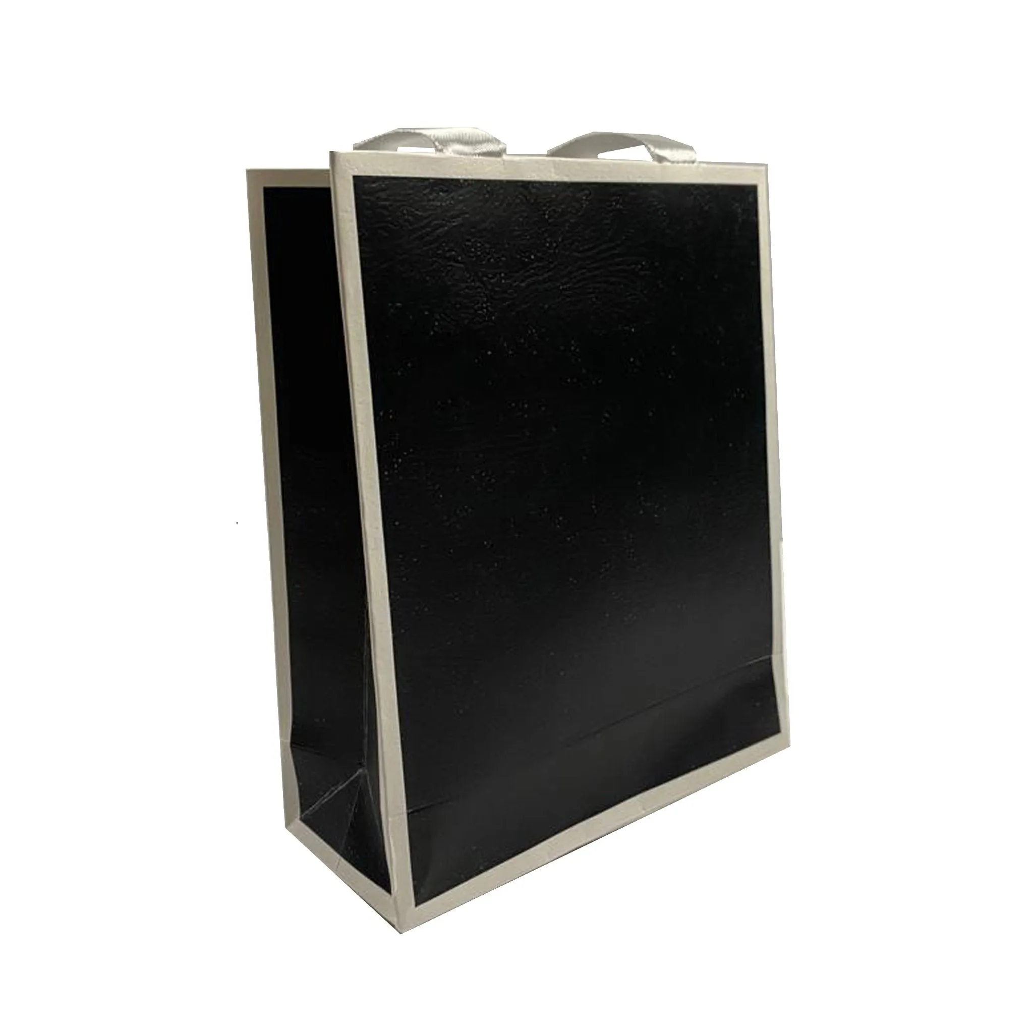 Black with white frame, Matte Laminated Ribbon Handle Paper Bags