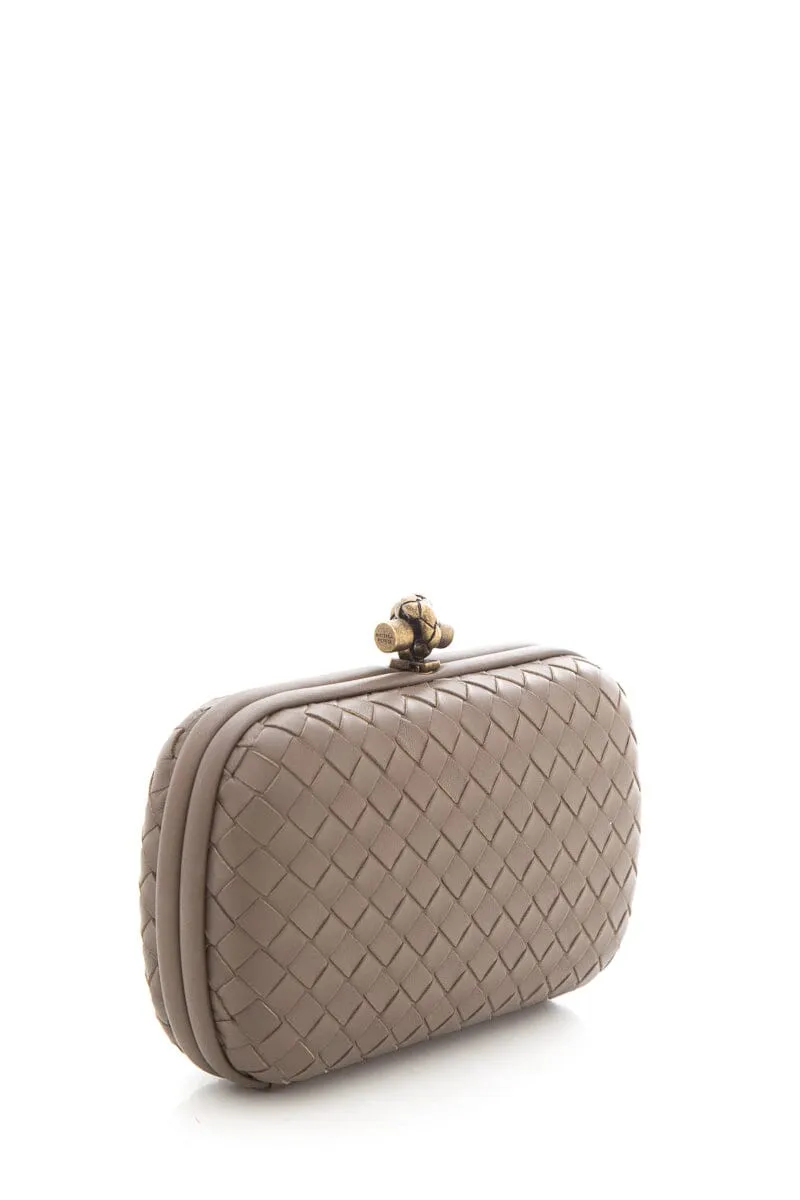 Bottega Veneta Brown Woven Leather Knot Clutch