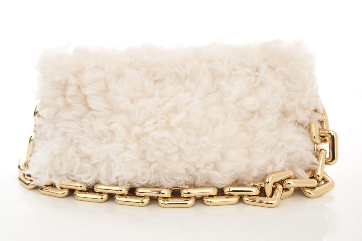 Bottega Veneta Ivory Shearling Chain Pouch Handbag