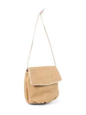 Bottega Veneta Vintage Raffia Flap Shoulder Bag Beige