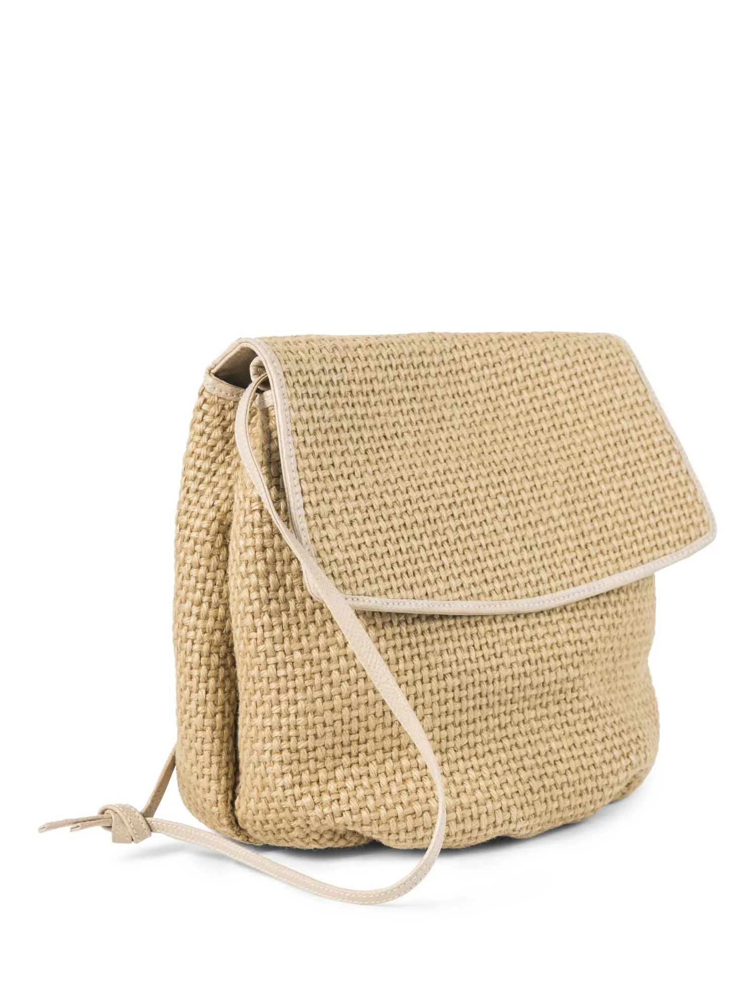 Bottega Veneta Vintage Raffia Flap Shoulder Bag Beige