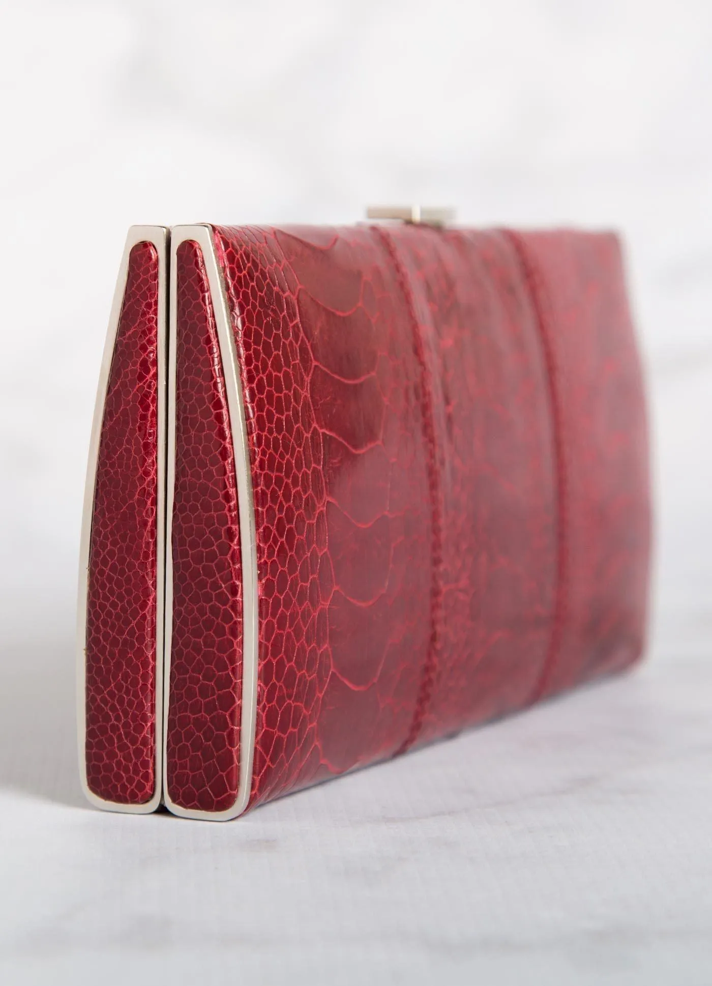 Box Wallet, Red Ostrich Sh., Silver-Tone