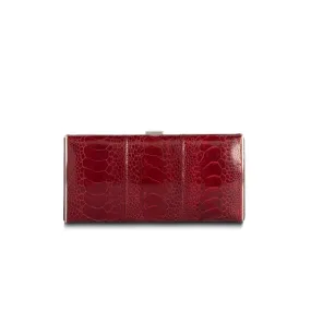 Box Wallet, Red Ostrich Sh., Silver-Tone