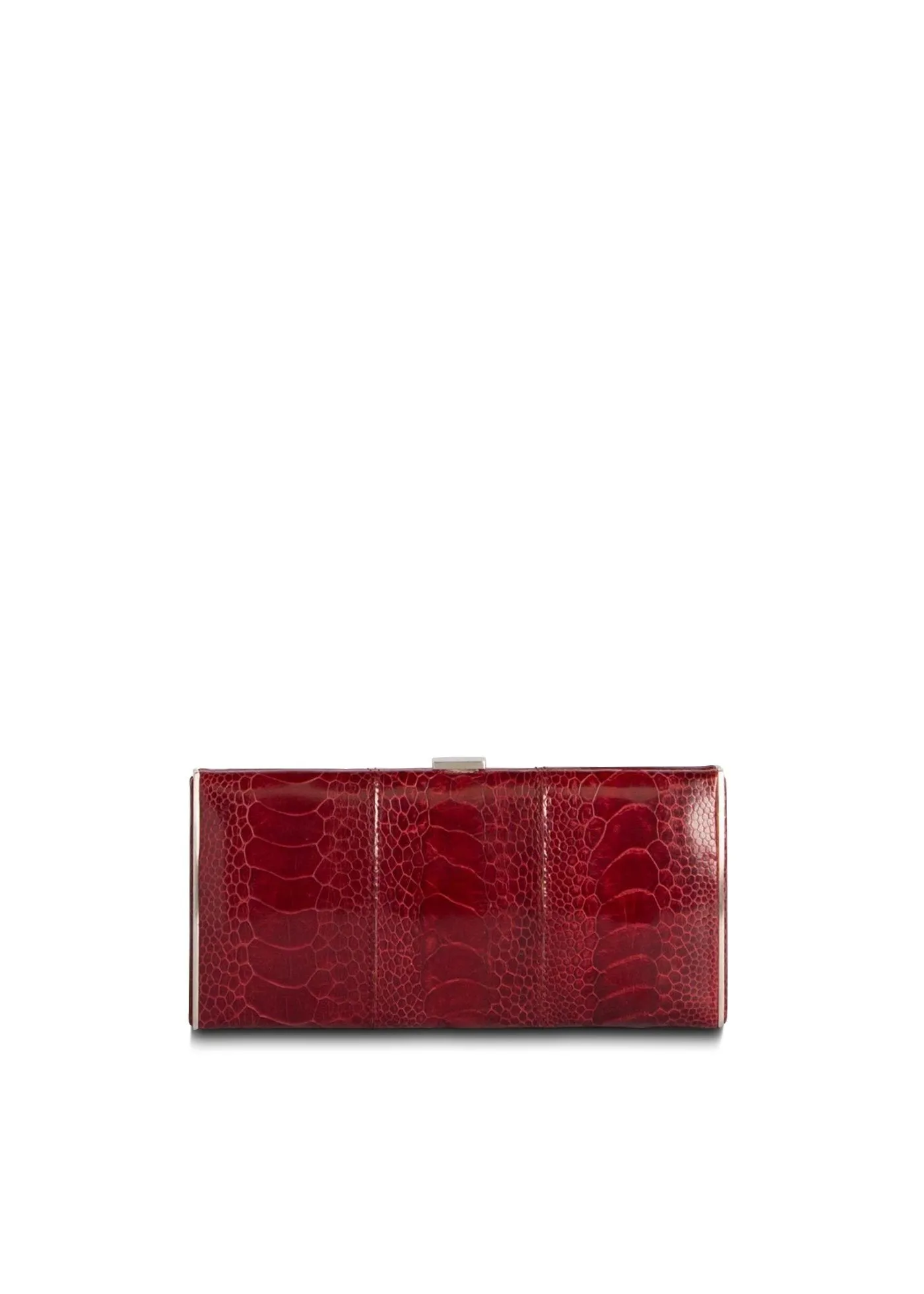 Box Wallet, Red Ostrich Sh., Silver-Tone