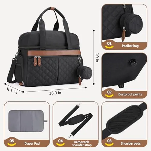 Breast Pump Bag, Diaper Bag Tote with 4 Cooler Pockets, Double-Layer Work Bag for Breastfeeding Mom fit 15'' Laptop