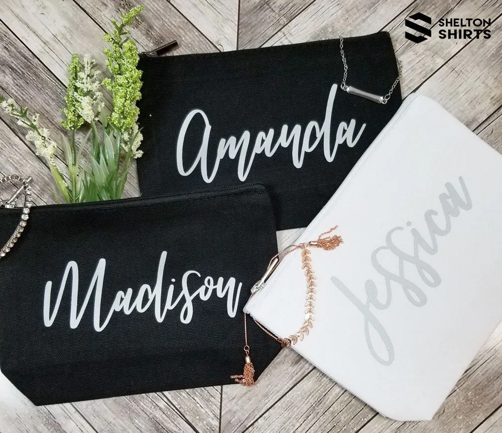 Bridal Party Makeup Bag with Name - Bridesmaid Proposal Gift