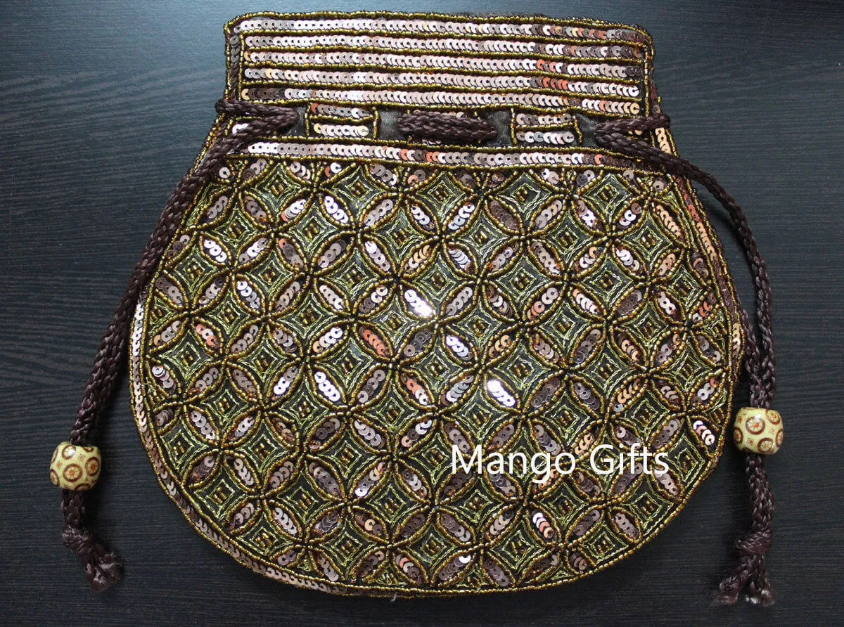 Brown Golden Sequin Potli Bag