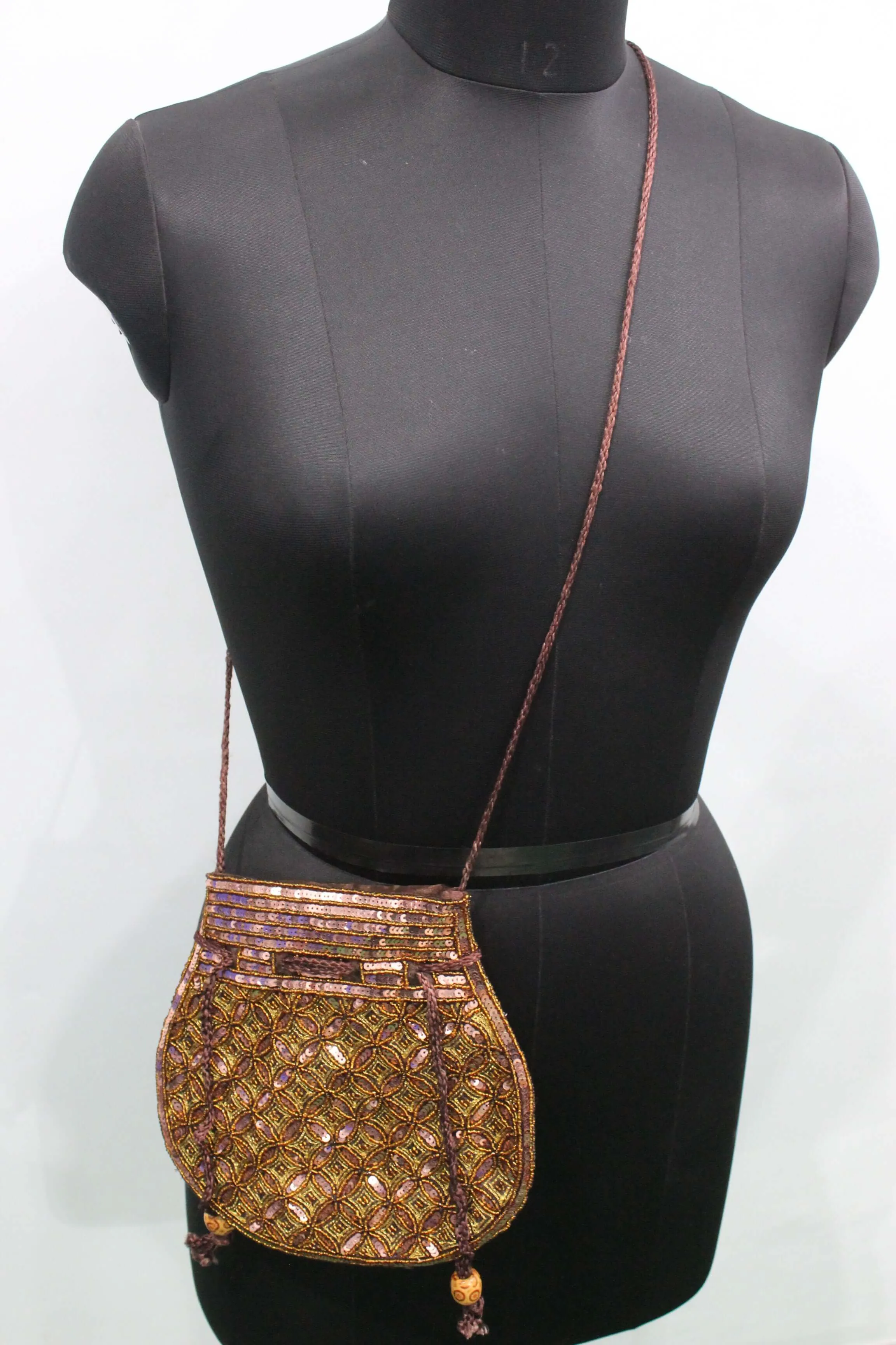 Brown Golden Sequin Potli Bag