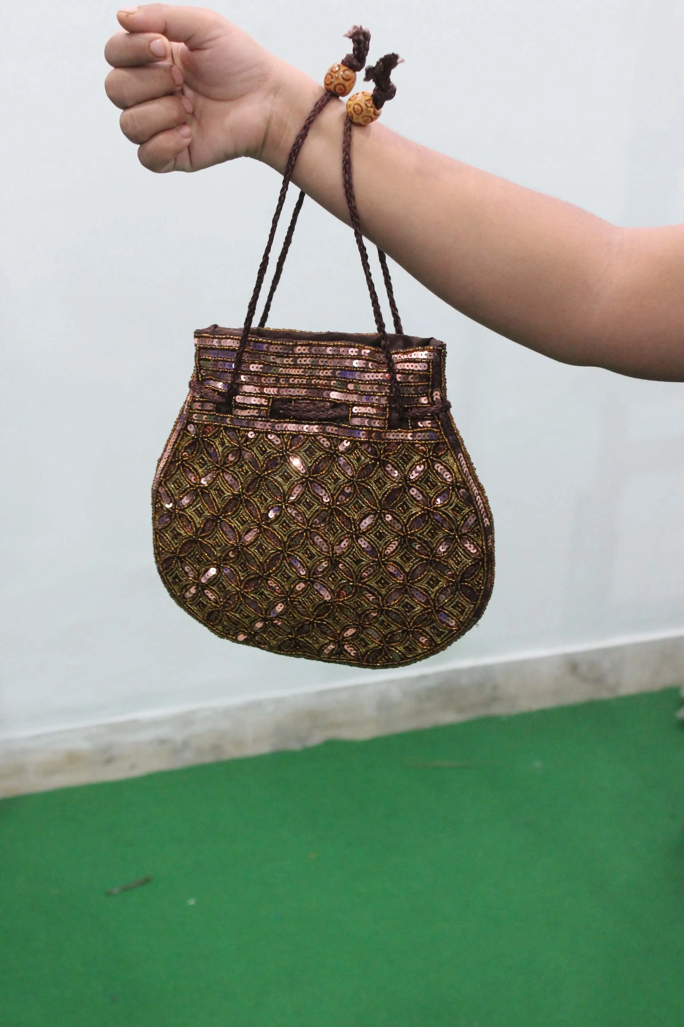 Brown Golden Sequin Potli Bag