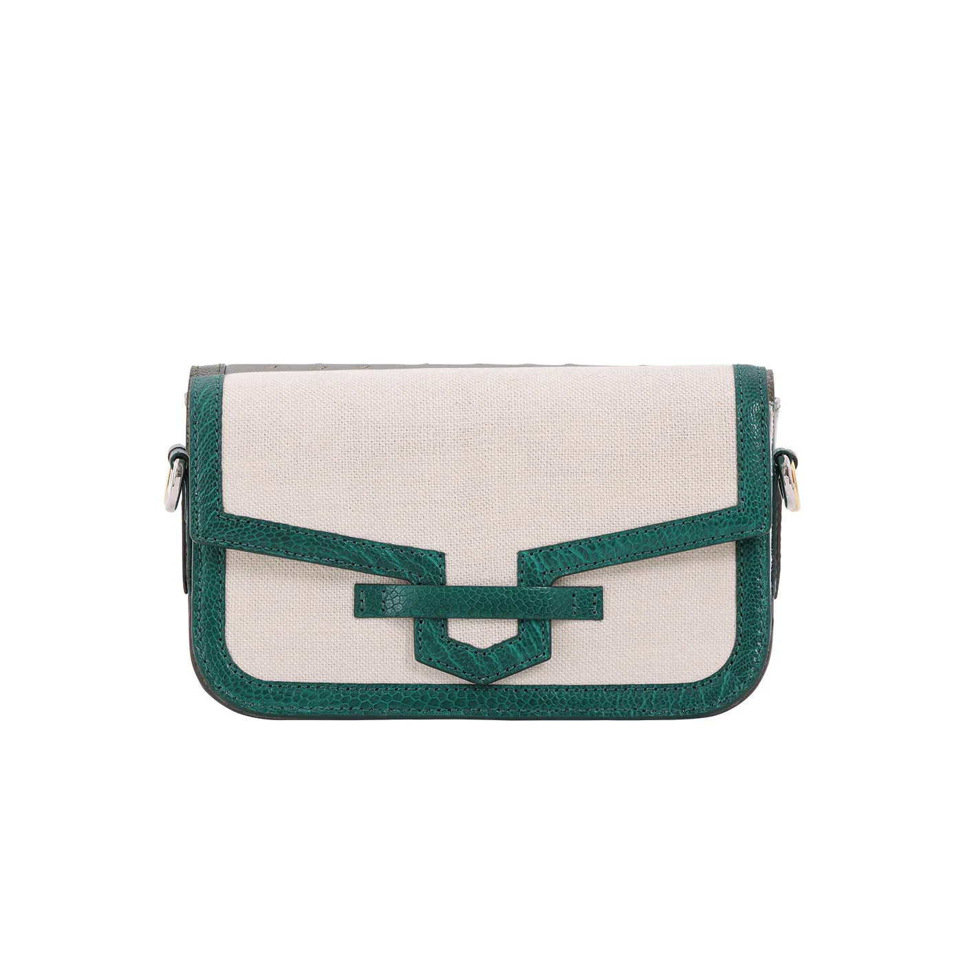 Caia Crossbody in Beige Canvas & Brilliant Green Ostrich Leg by Cape Cobra