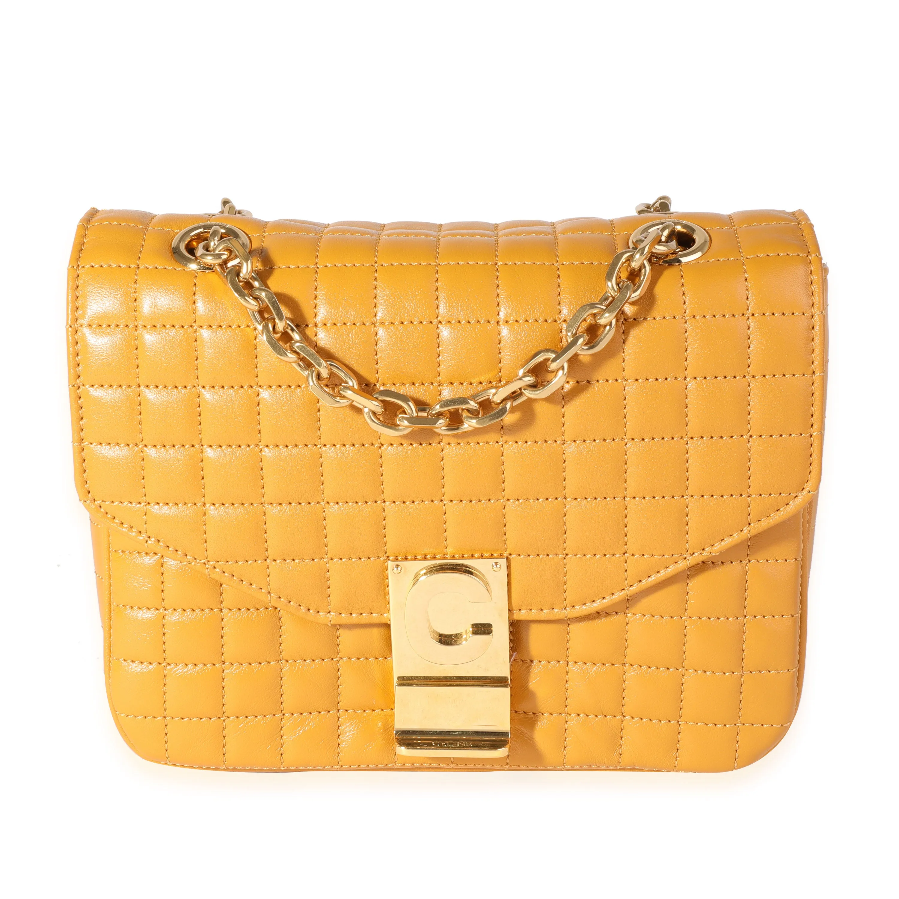 Celine Ocre Quilted Calfskin Small C Flap Bag