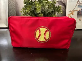 Chenille Patch Softball Cosmetic Bag