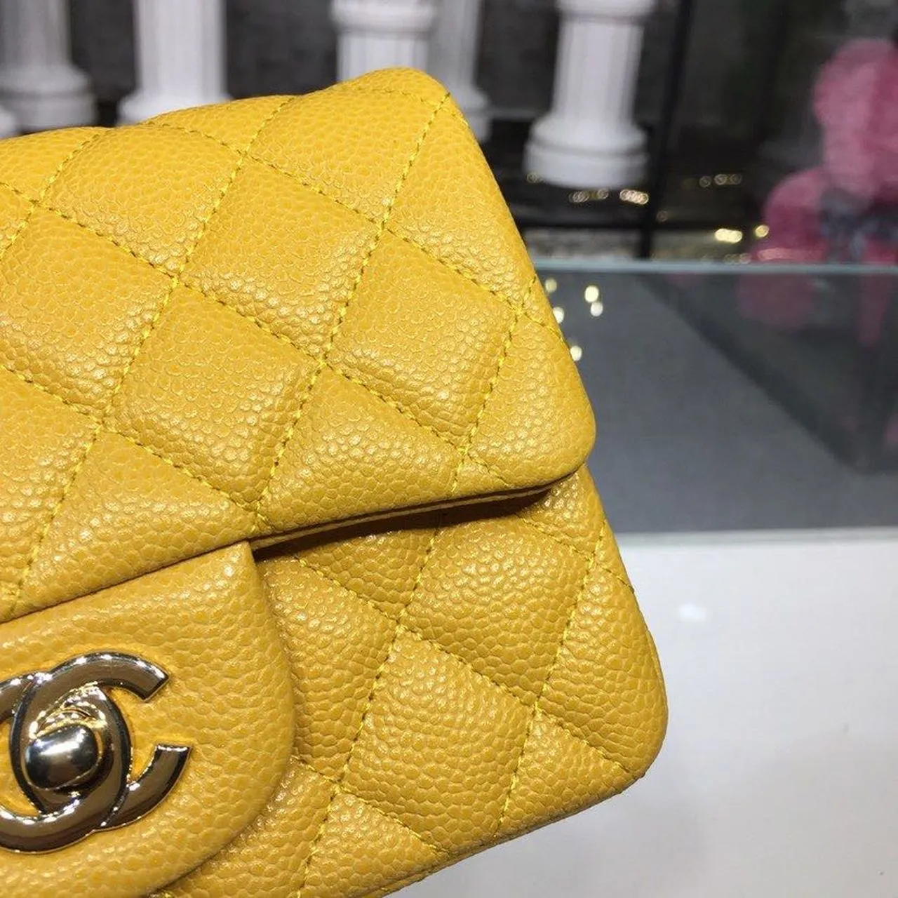 CHLMini Flap Bag Caviar Yellow For Women, Women&#8217;s Bags, Shoulder And Crossbody Bags 6.7in/17cm A35200