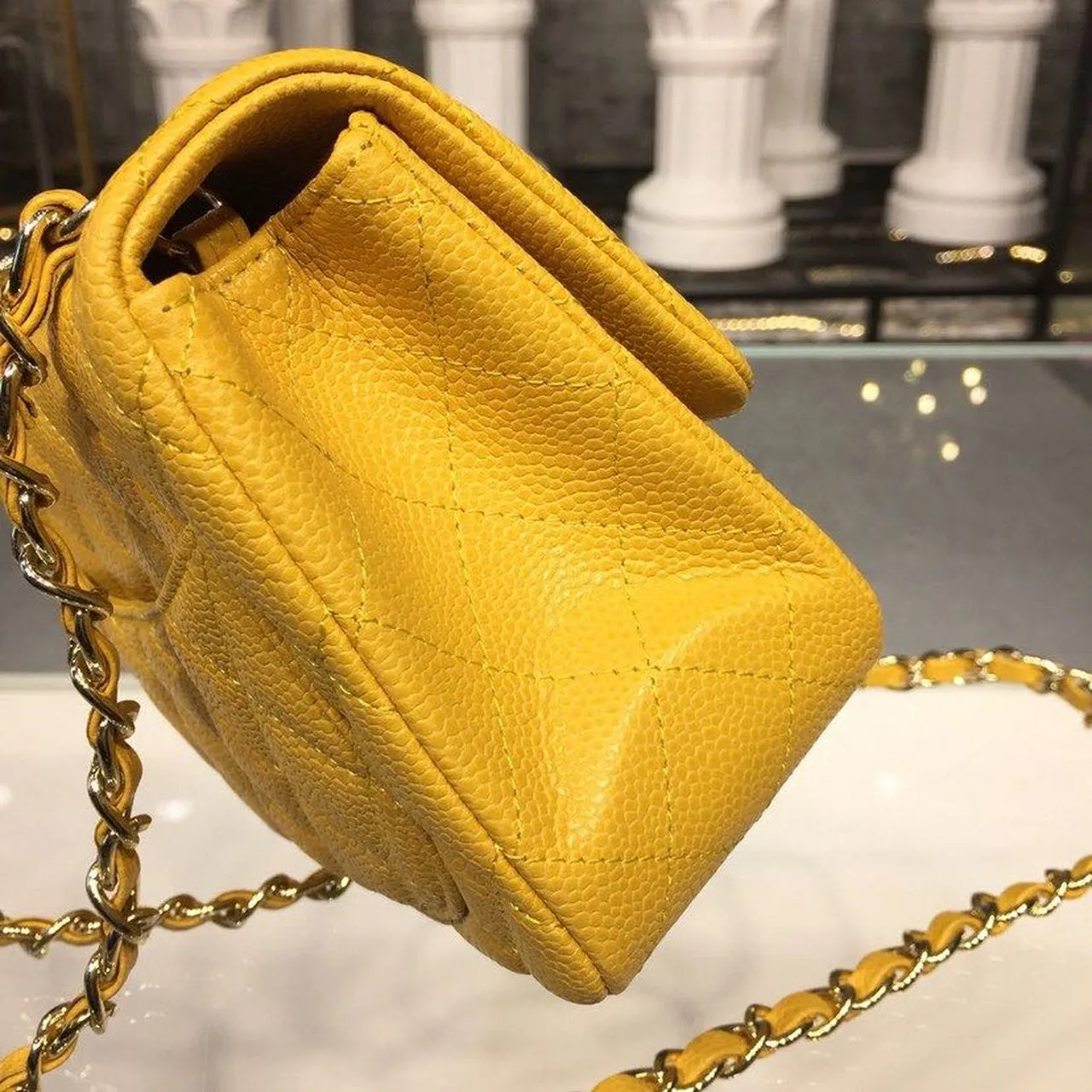 CHLMini Flap Bag Caviar Yellow For Women, Women&#8217;s Bags, Shoulder And Crossbody Bags 6.7in/17cm A35200