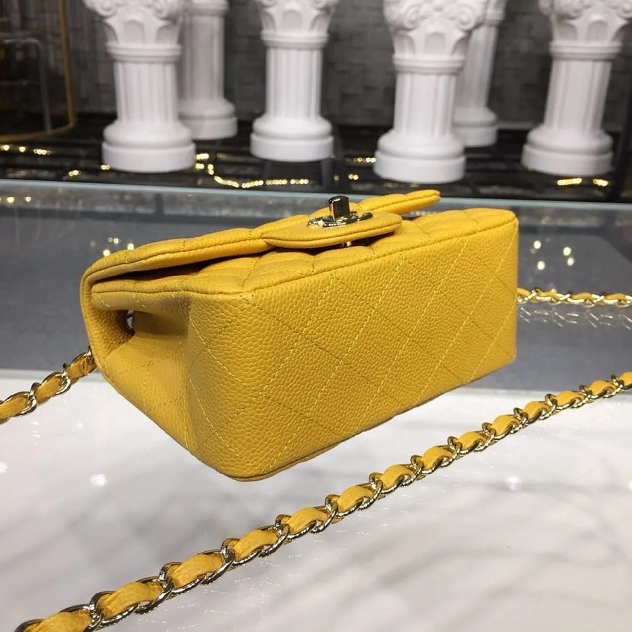 CHLMini Flap Bag Caviar Yellow For Women, Women&#8217;s Bags, Shoulder And Crossbody Bags 6.7in/17cm A35200