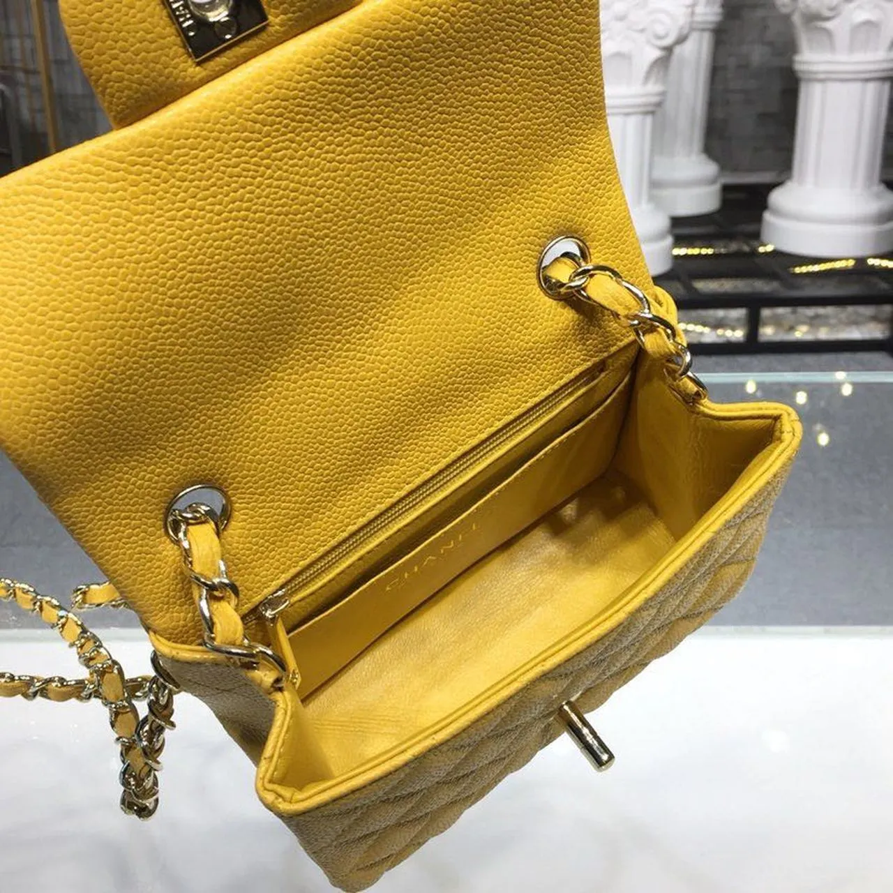 CHLMini Flap Bag Caviar Yellow For Women, Women&#8217;s Bags, Shoulder And Crossbody Bags 6.7in/17cm A35200