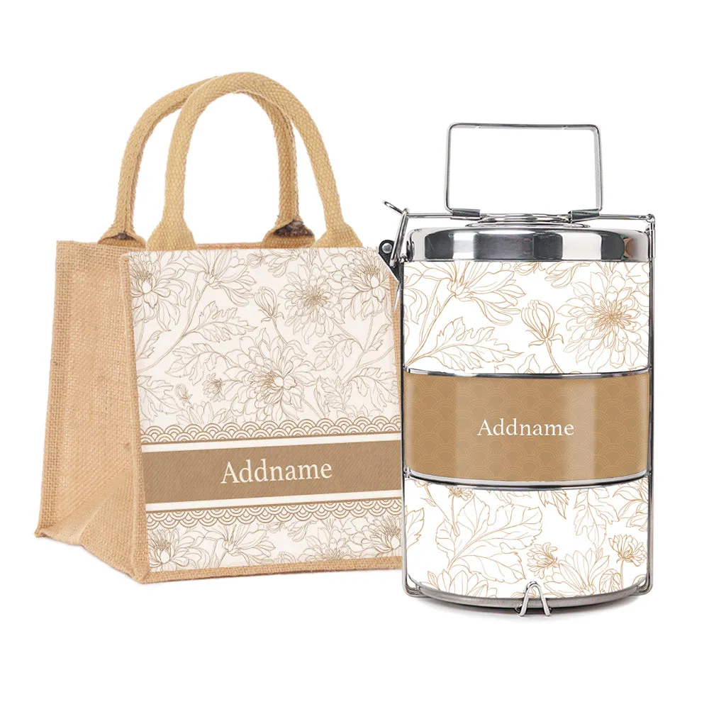 Chrysanths Artline Series 3-Tier Premium Small 11.5cm Tiffin Carrier [FREE Custom Add Name]